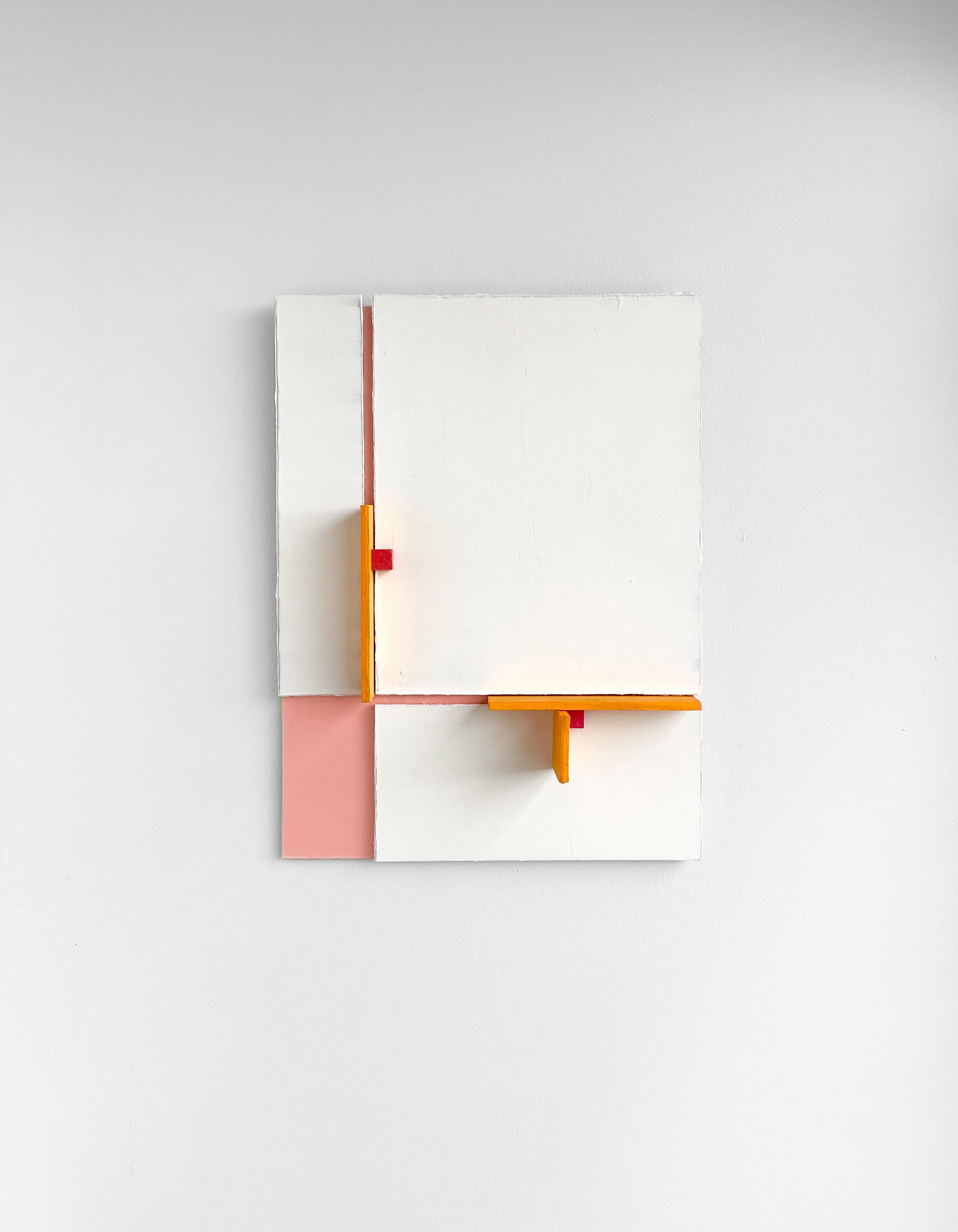 Structurist wall relief by Roan Barrion, 2024. Acrylic and watercolour on board and salvaged wood