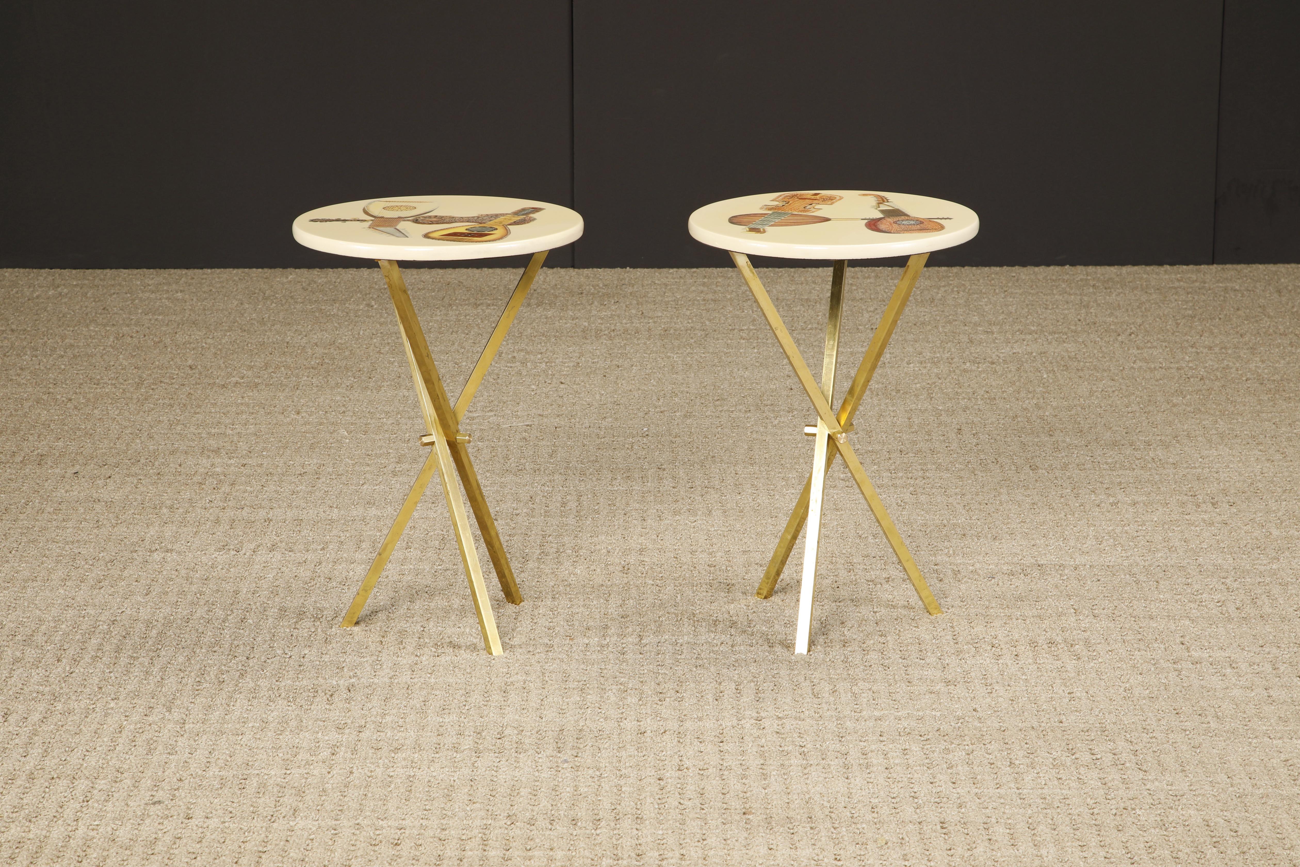 Mid-Century Modern 'Strumenti Musicali' Drinks / Side Tables by Piero Fornasetti, c 1970s, Signed For Sale
