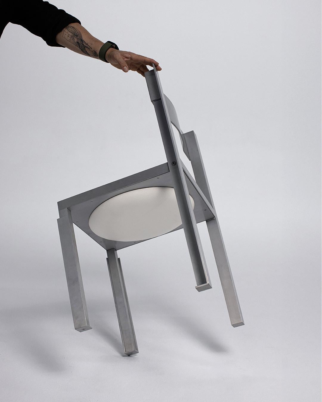 Industrial Strut Aluminium Chair with Leather Seating Pad For Sale