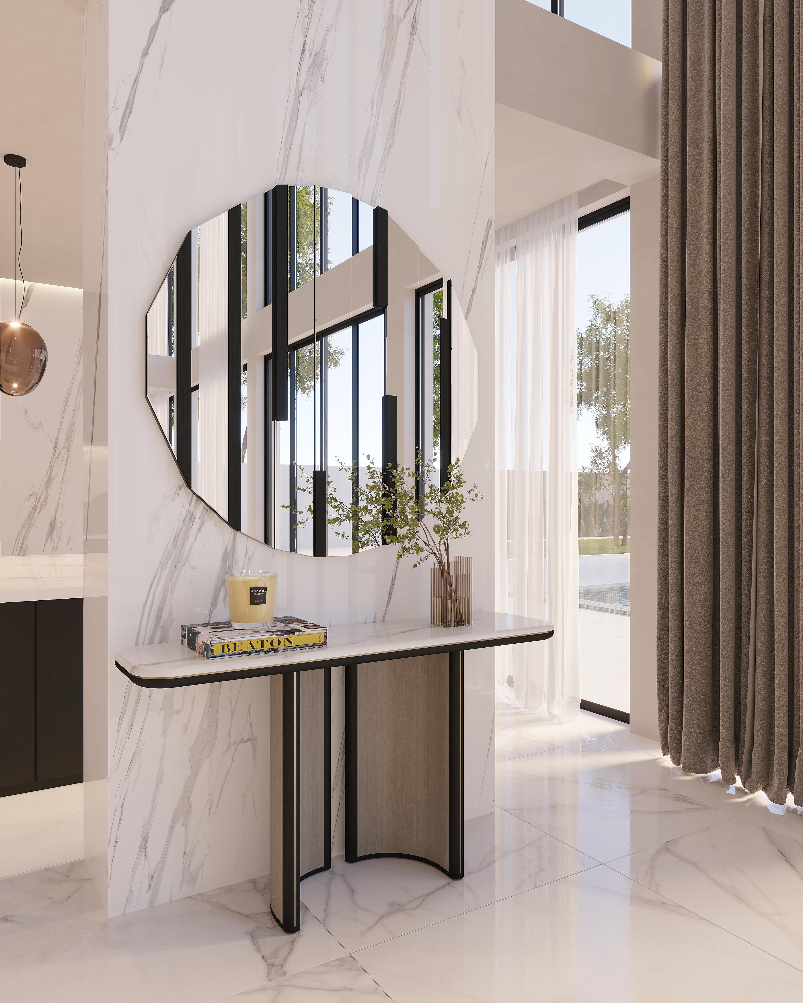 Raffinata composizione di specchio e ottone antico, lo specchio Strut presenta un design moderno che gioca con il ritmo e la profondità grazie ai suoi elementi verticali. 

La sua presenza scultorea conferisce una tranquilla raffinatezza agli