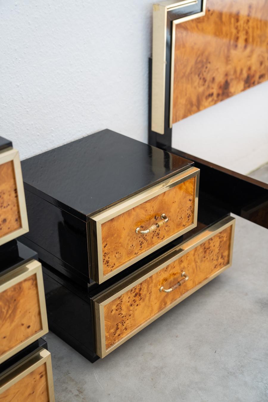 Late 20th Century Bed frame, chest of drawers and pair of bedside tables in 1970s briarwood