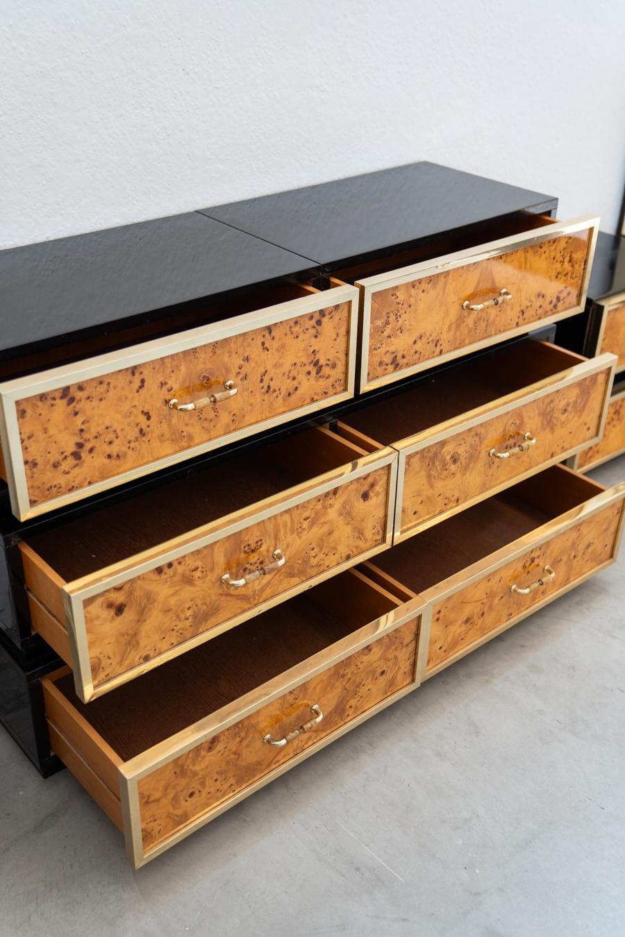 Bed frame, chest of drawers and pair of bedside tables in 1970s briarwood 1