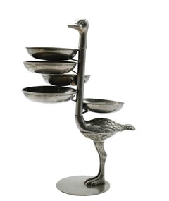 Pewter Ostrich with Serving Trays, Italy, 1960s