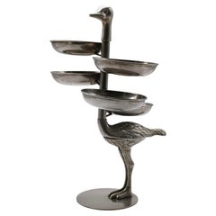 Pewter Ostrich with Serving Trays, Italy, 1960s
