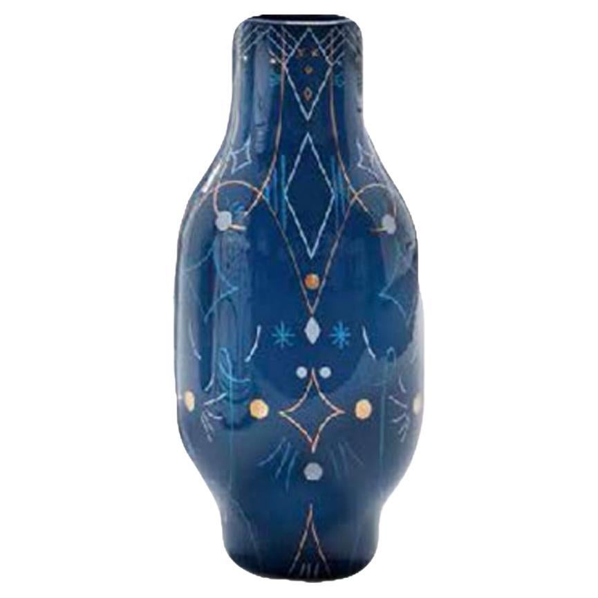 Strypy Vase 4, Glossy Peacock Blue and Graphic 3 by Bosa