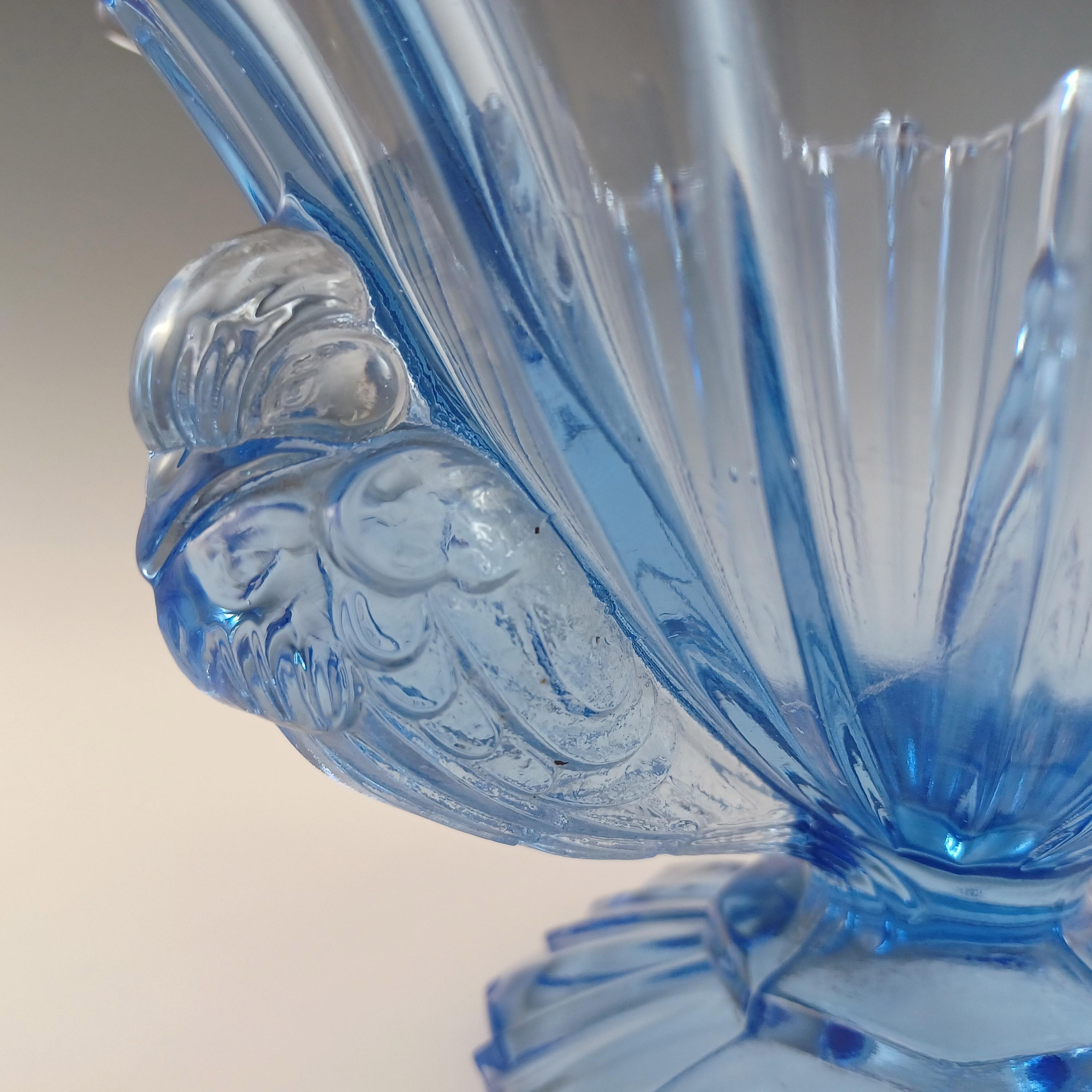 STS Abel Art Deco 1930's Blau Glas Vogel Centrepiece Schale (Gepresst)
