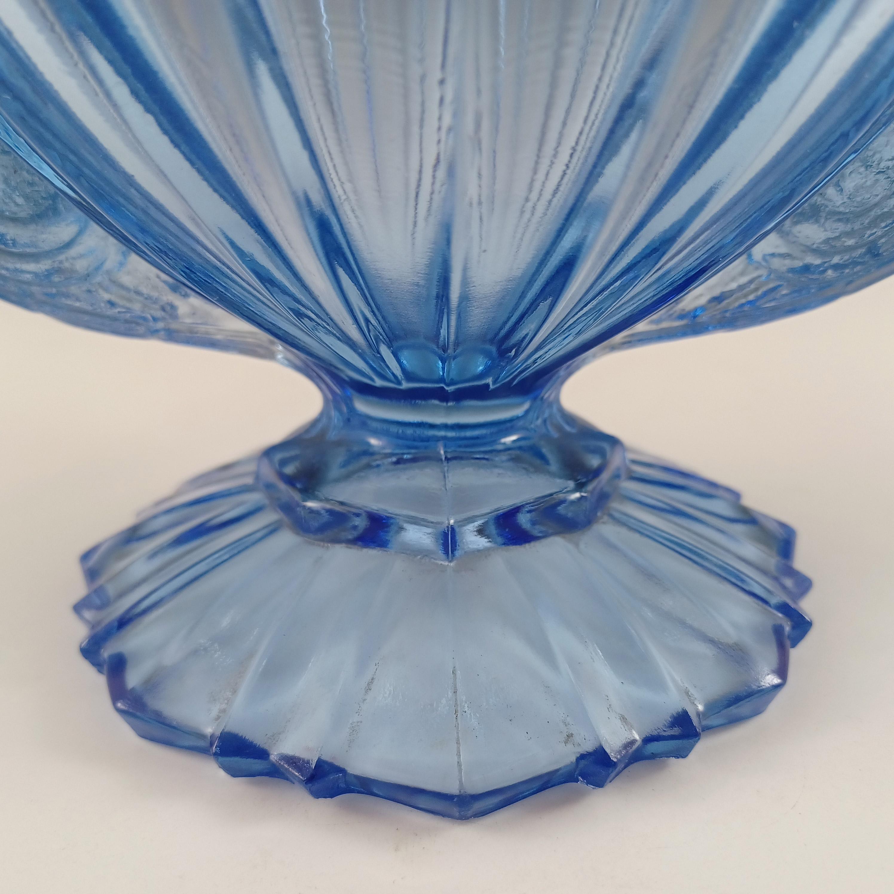 STS Abel Art Deco 1930's Blau Glas Vogel Centrepiece Schale (Mitte des 20. Jahrhunderts)