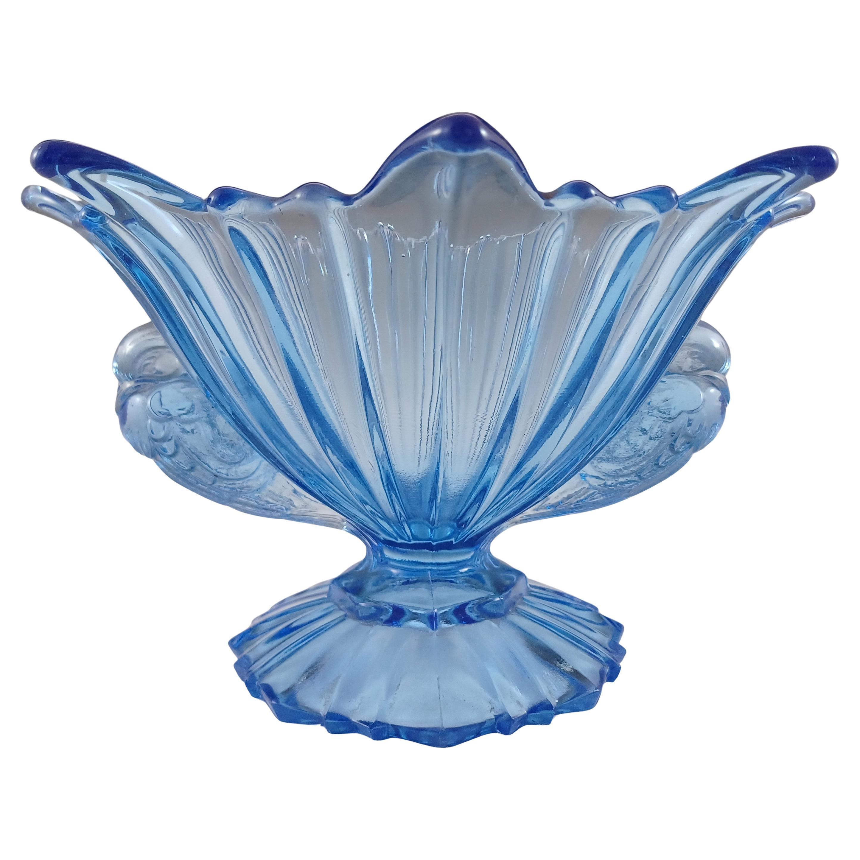 STS Abel Art Deco 1930's Blau Glas Vogel Centrepiece Schale