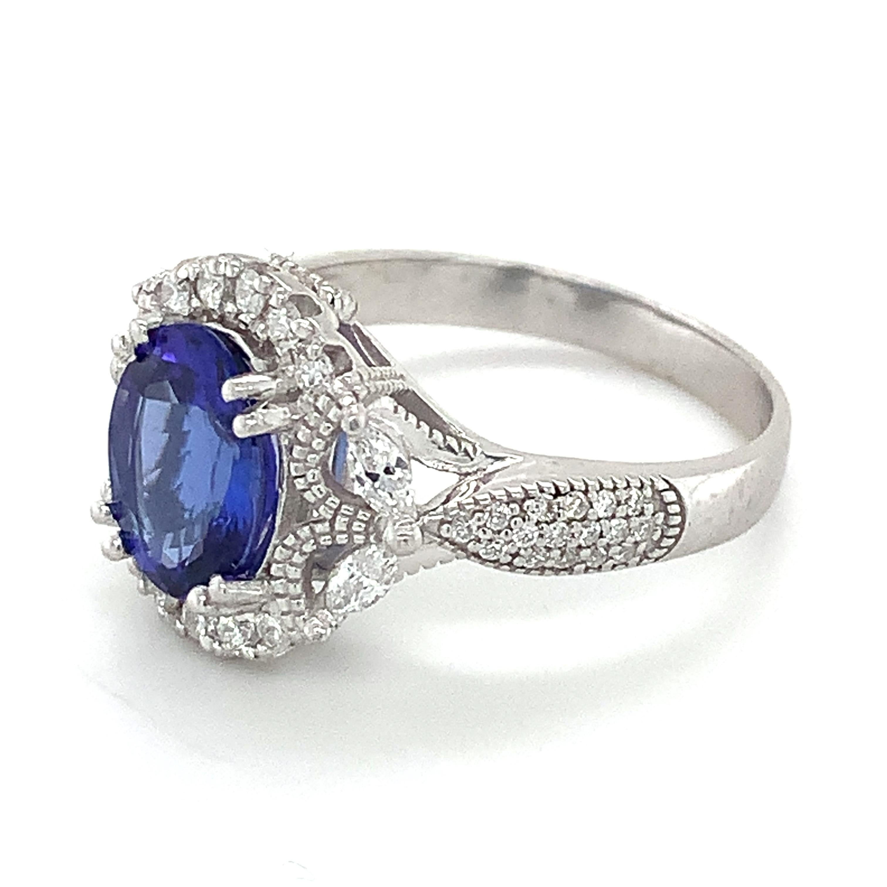 STS Platinum Oval Tanzanite W/ Marquise & Round Diamond Halo Ring Size 9.25 5
