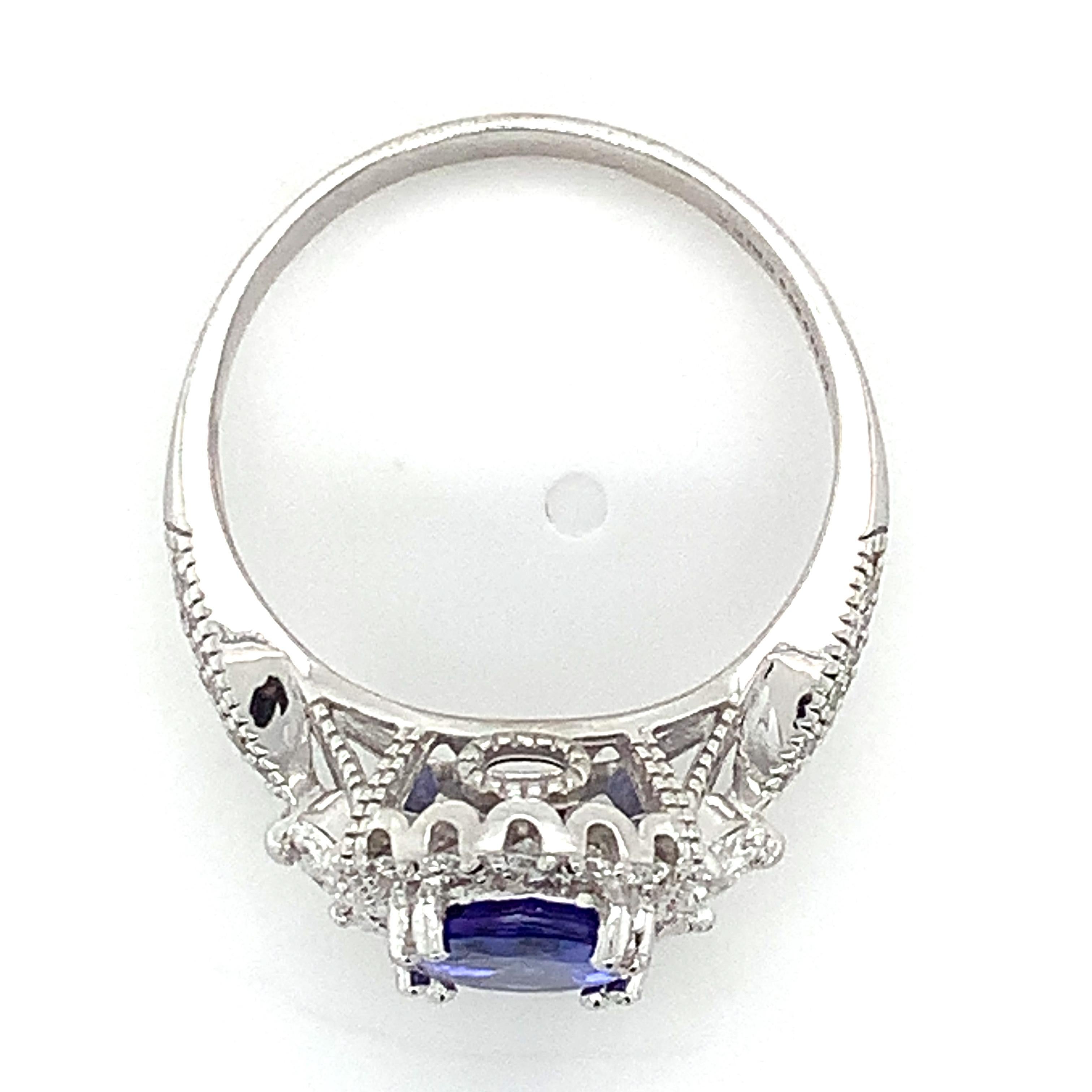 Oval Cut STS Platinum Oval Tanzanite W/ Marquise & Round Diamond Halo Ring Size 9.25