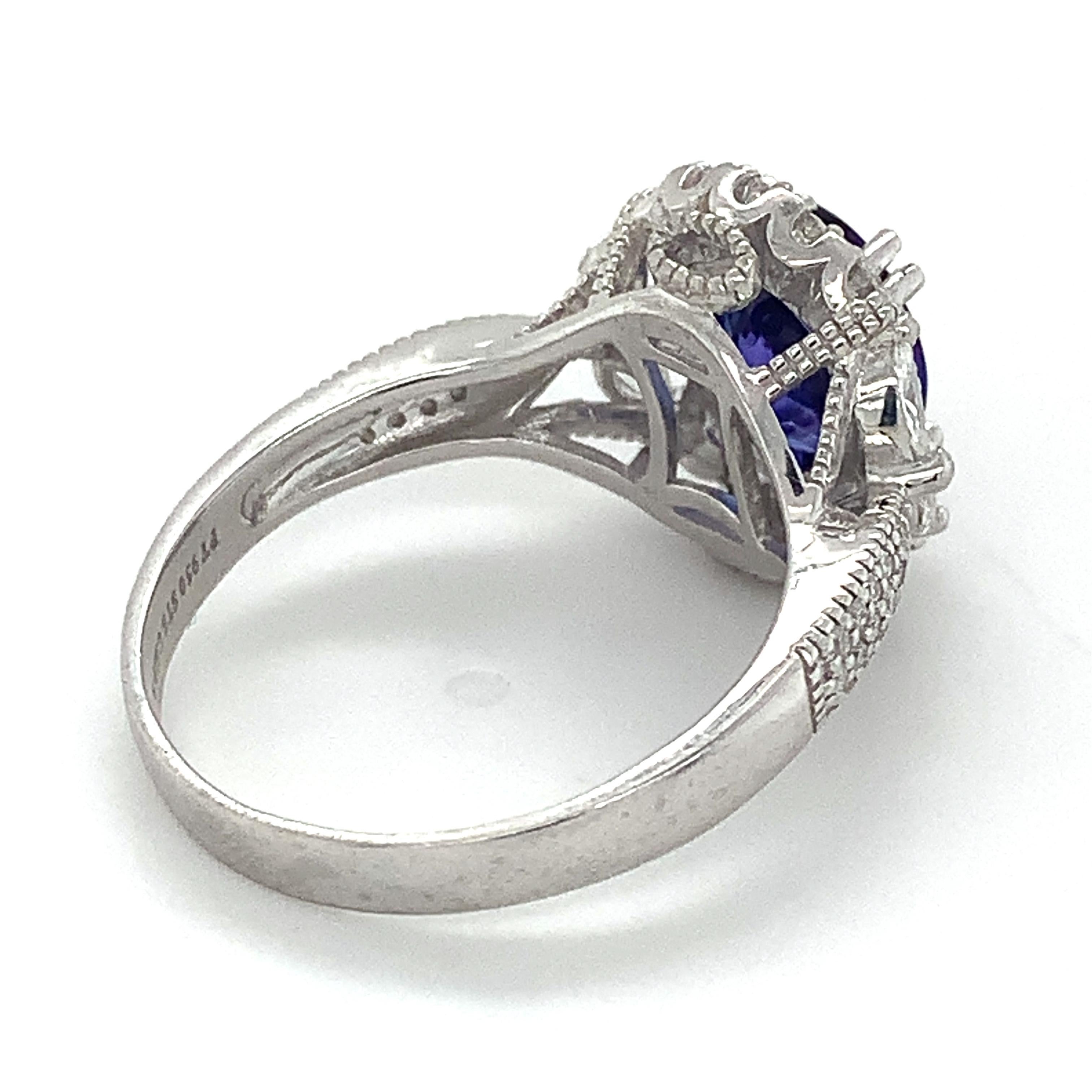 STS Platinum Oval Tanzanite W/ Marquise & Round Diamond Halo Ring Size 9.25 1