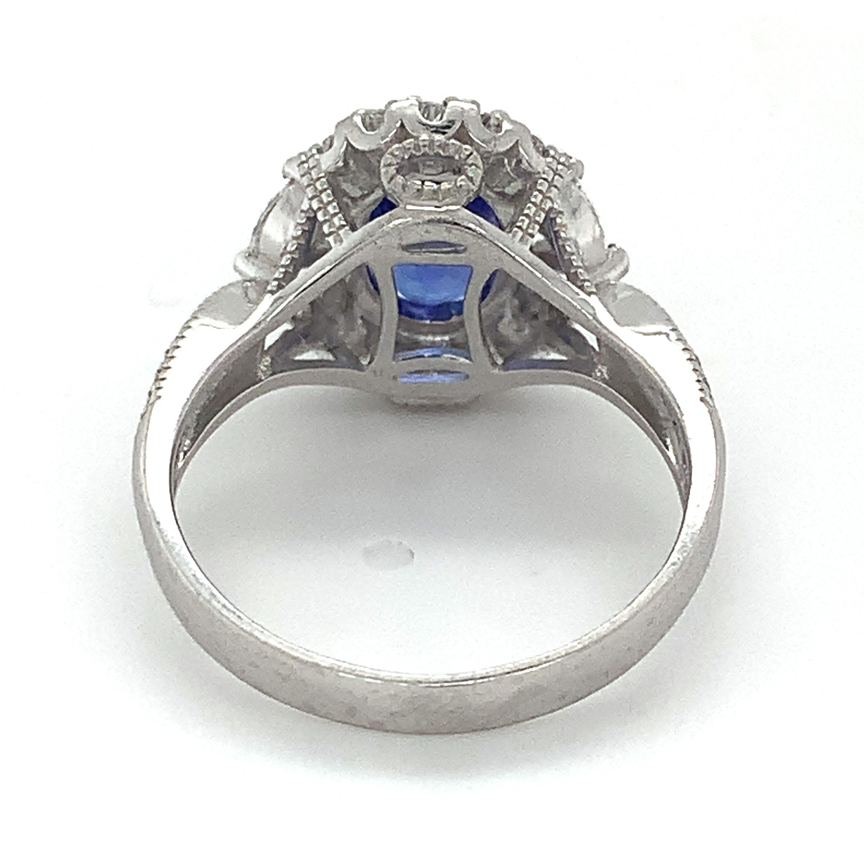 STS Platinum Oval Tanzanite W/ Marquise & Round Diamond Halo Ring Size 9.25 2