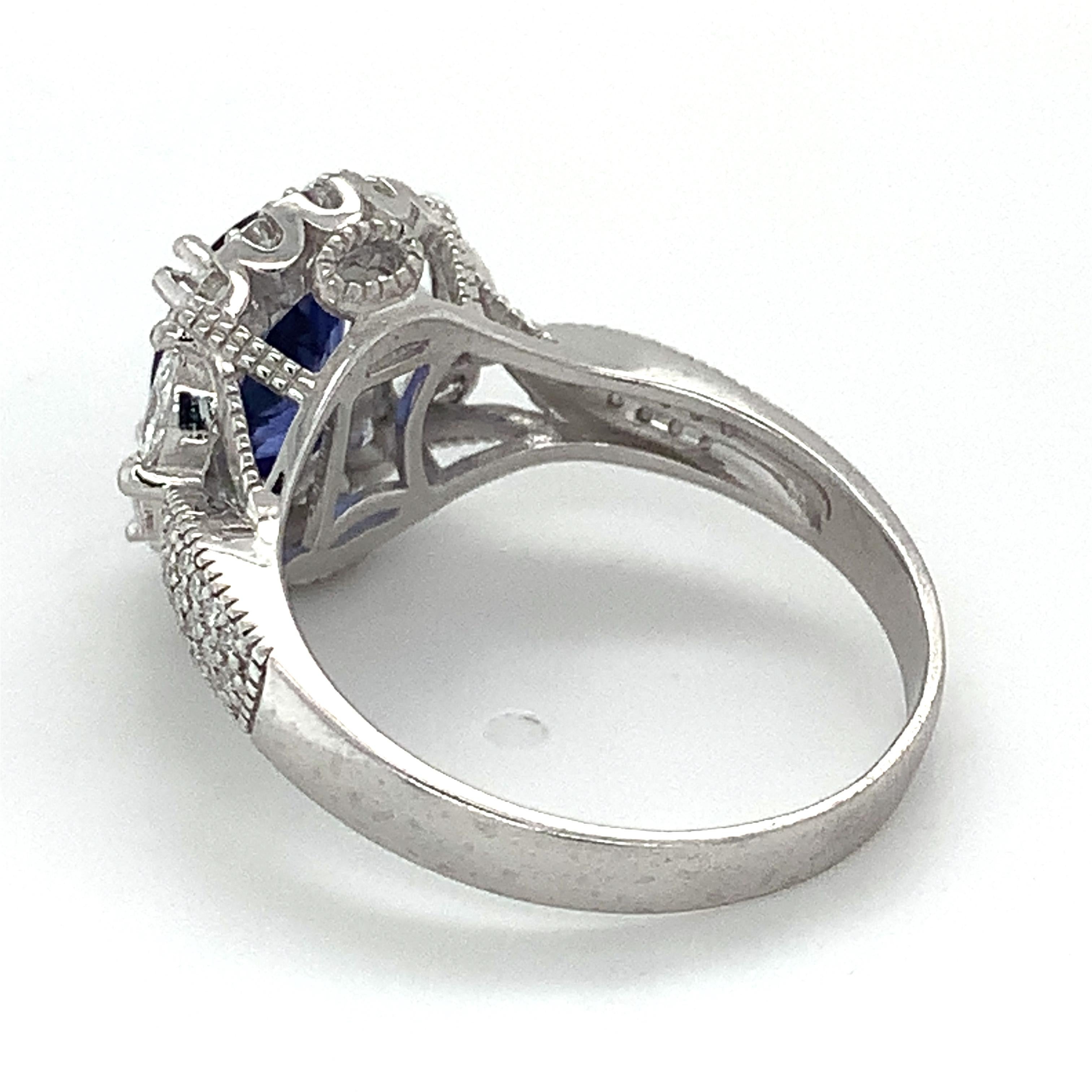 STS Platinum Oval Tanzanite W/ Marquise & Round Diamond Halo Ring Size 9.25 3