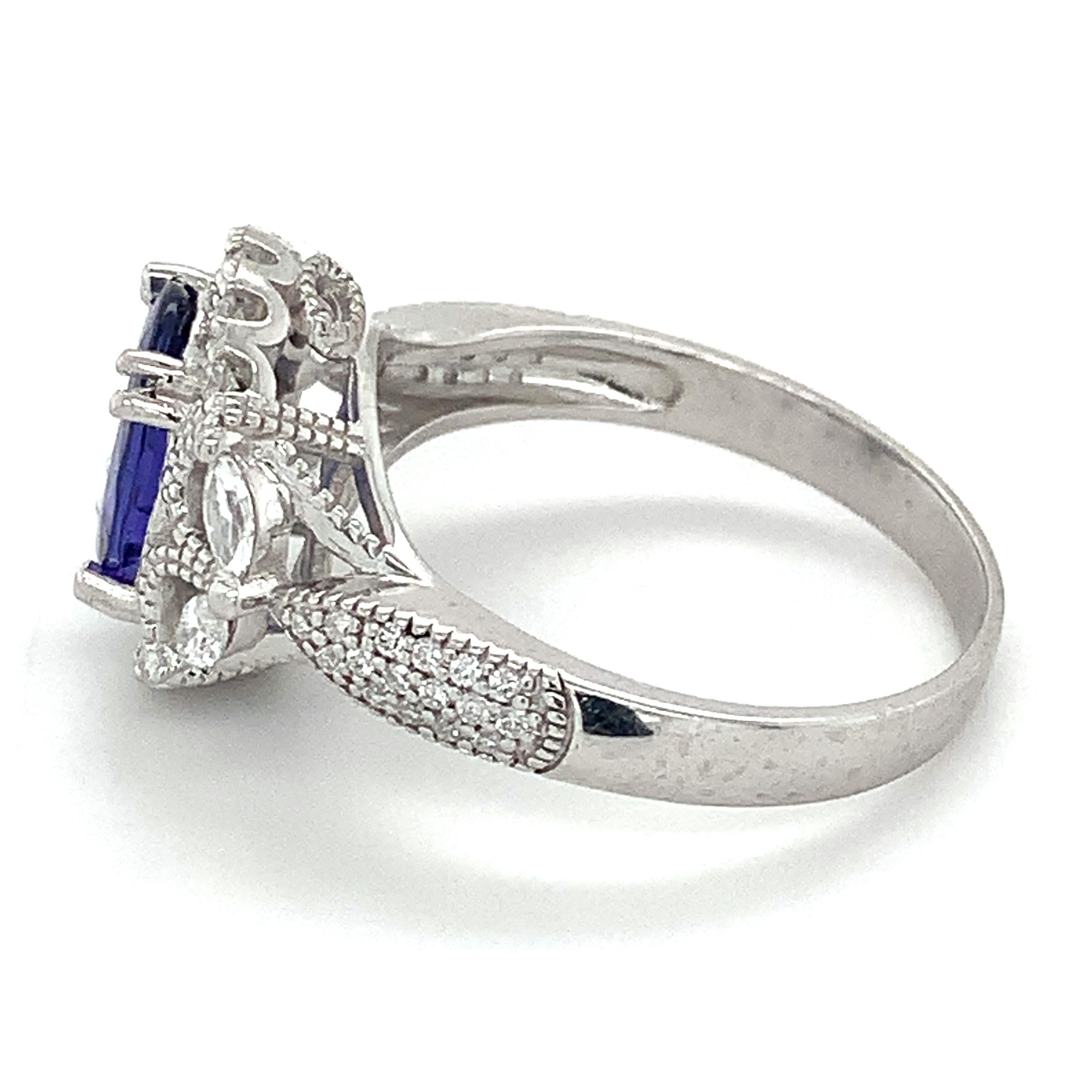 STS Platinum Oval Tanzanite W/ Marquise & Round Diamond Halo Ring Size 9.25 4
