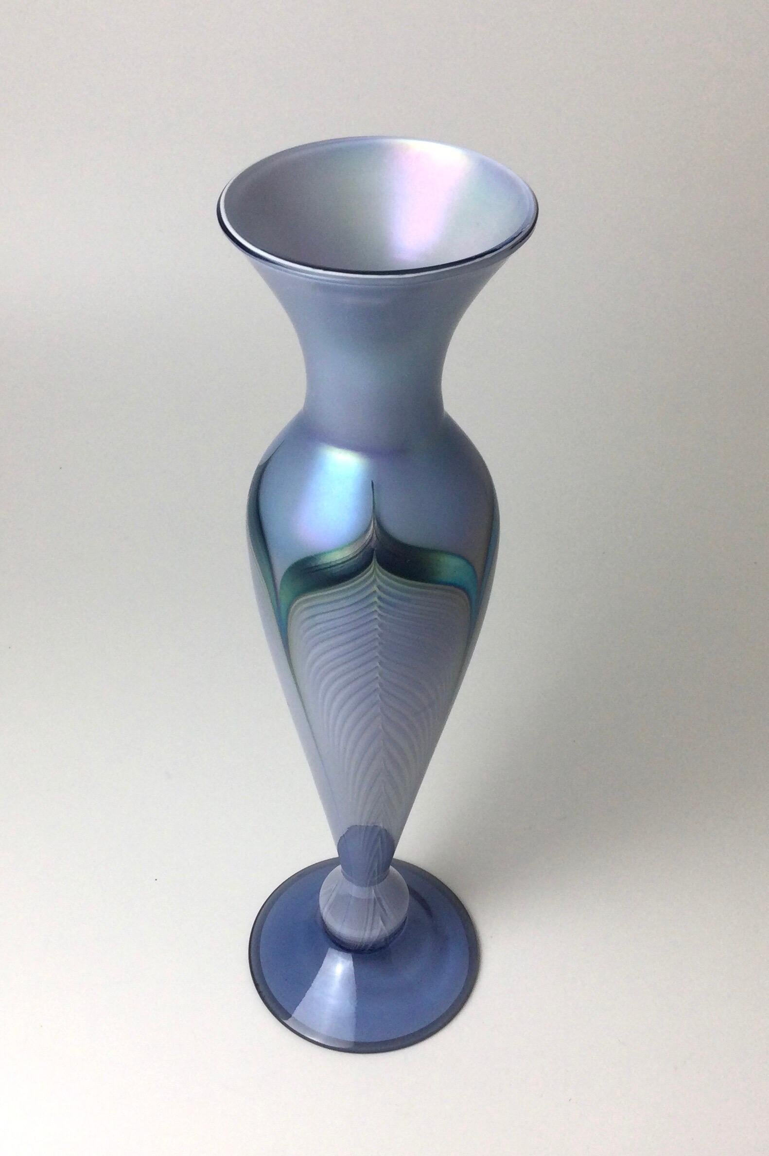 Stuart Abelman Art Glass Pulled Feather Art Nouveau Große Vase aus Kunstglas mit Federn, 1980 (20. Jahrhundert) im Angebot