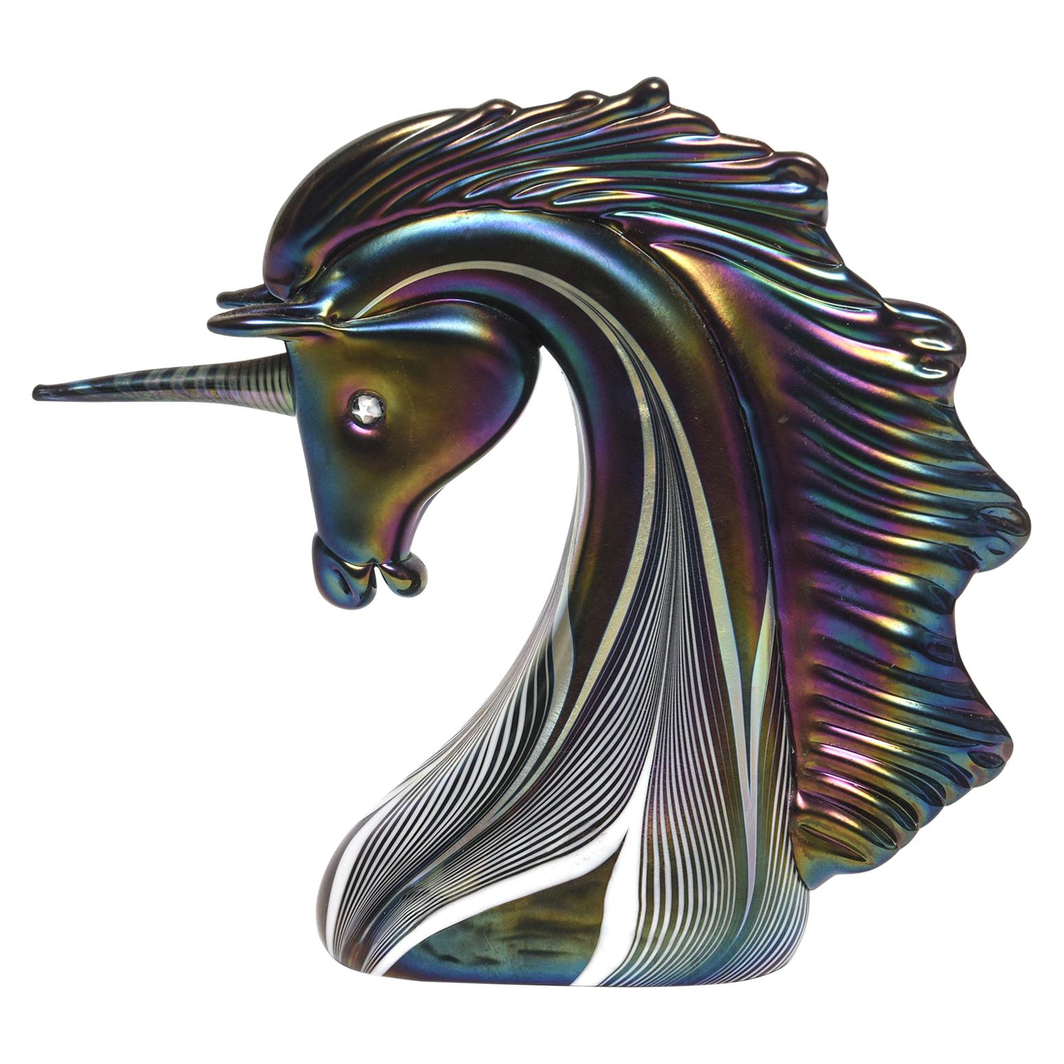 Stuart Abelman Art Glass Unicorn Iridescent
