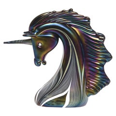 Stuart Abelman Art Glass Unicorn Iridescent