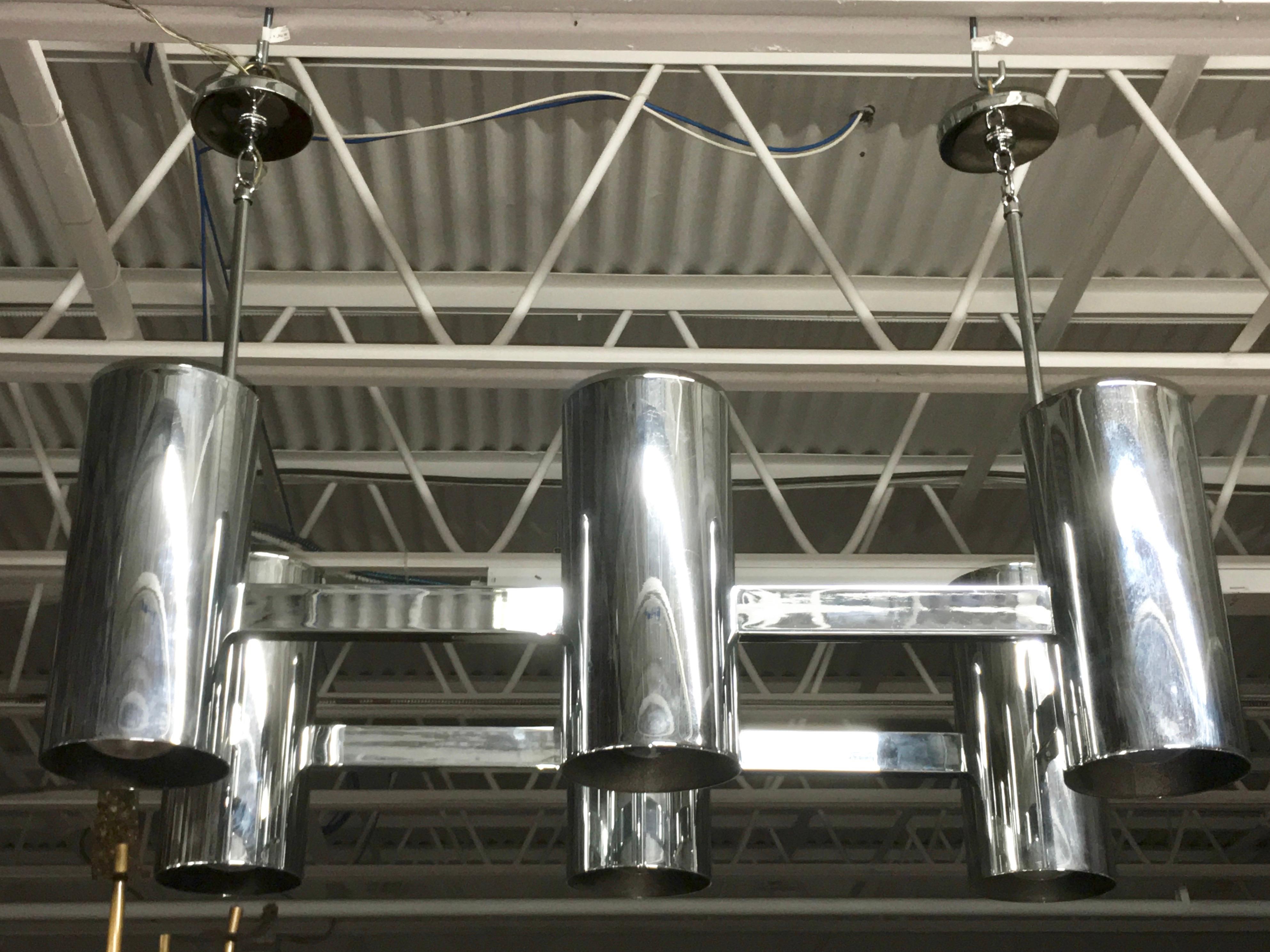 Stuart Barnes for Robert Long Lighting Chrome Six Cylinder Chandelier 2