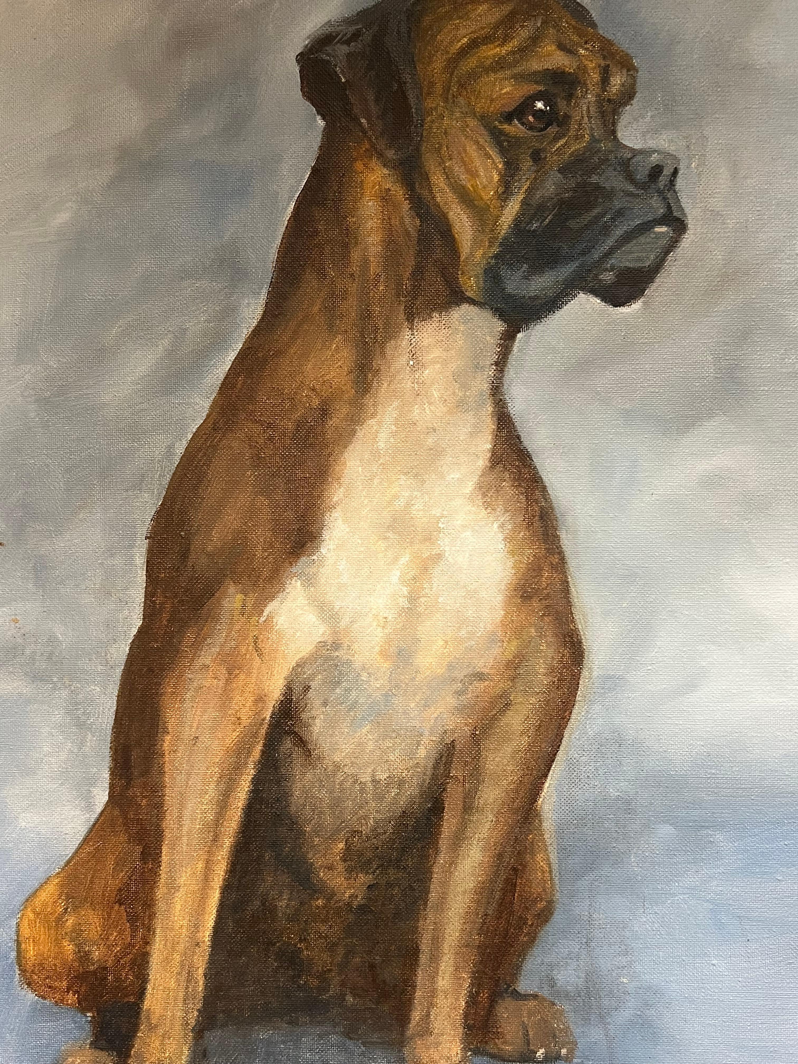 Pintura canina británica Retrato de un perro bóxer Óleo inglés firmado en venta 5