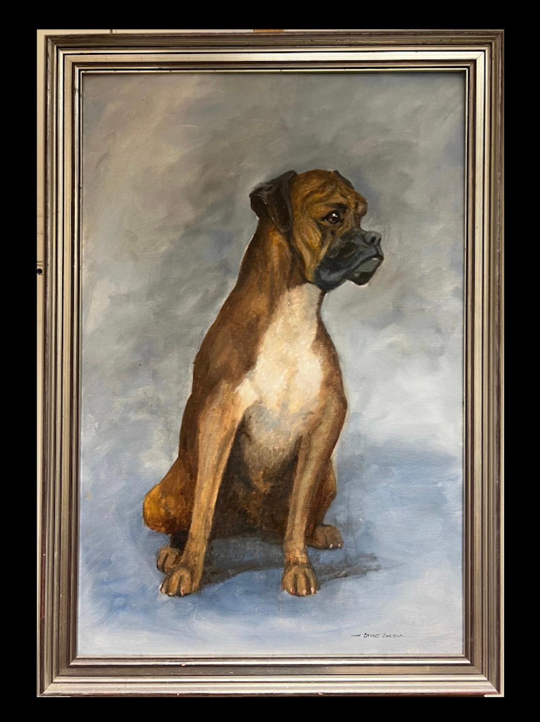 Pintura canina británica Retrato de un perro bóxer Óleo inglés firmado - Painting de Stuart Bolton