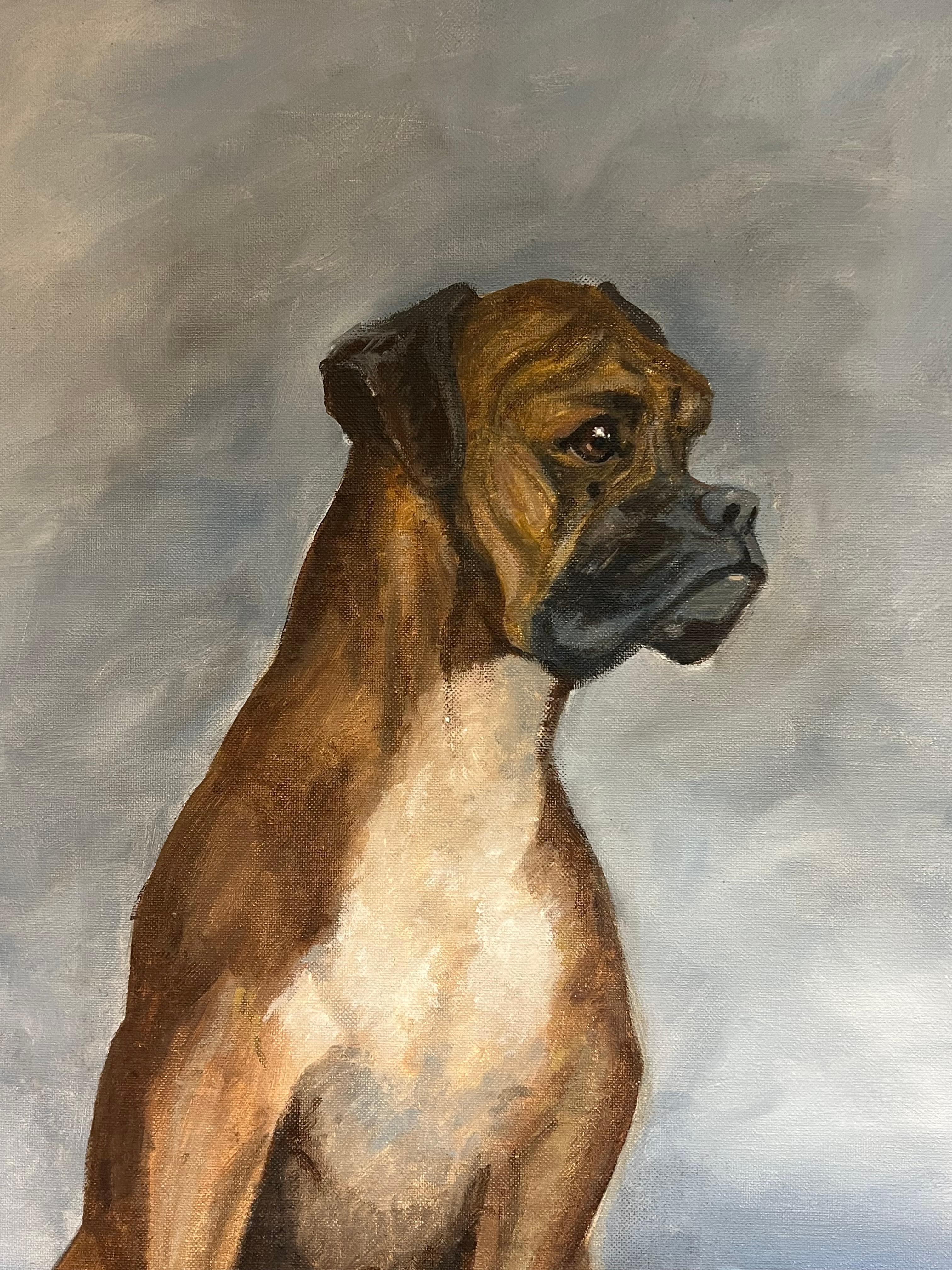 Pintura canina británica Retrato de un perro bóxer Óleo inglés firmado - Painting Escuela inglesa de Stuart Bolton