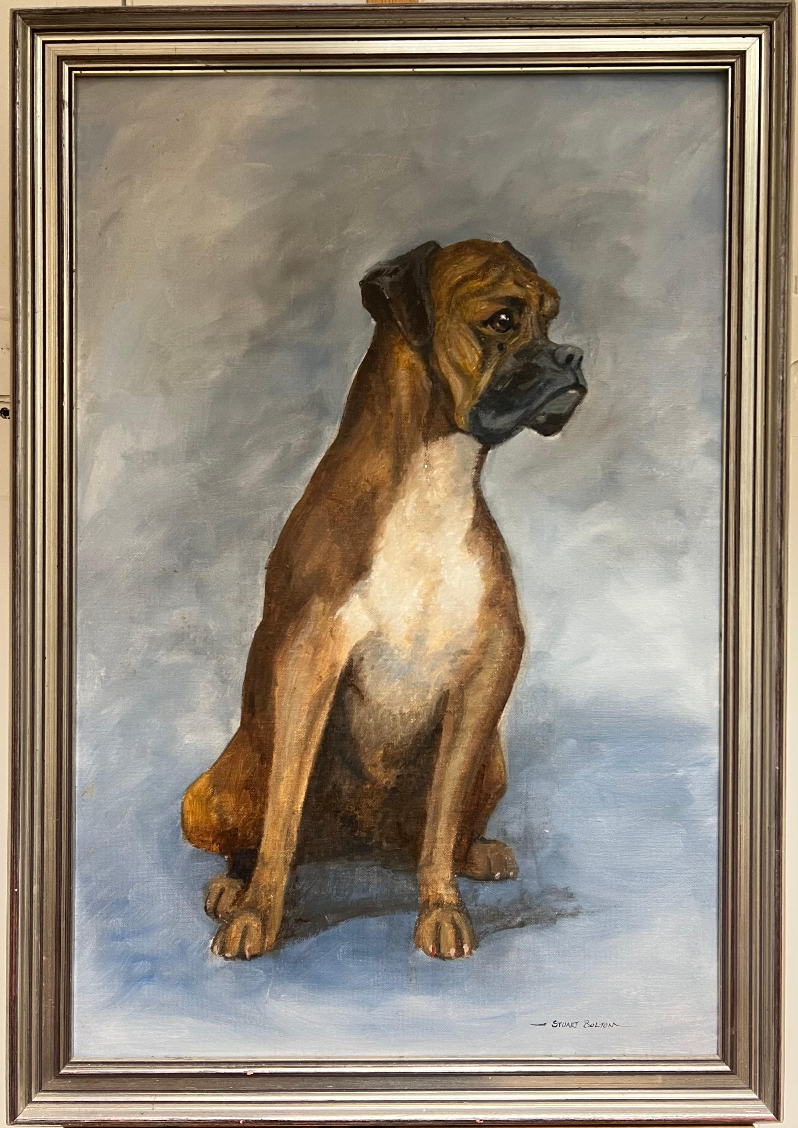 Animal Painting de Stuart Bolton - Pintura canina británica Retrato de un perro bóxer Óleo inglés firmado