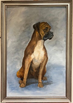 Peinture britannique d'un portrait d'un chien de boxe signée