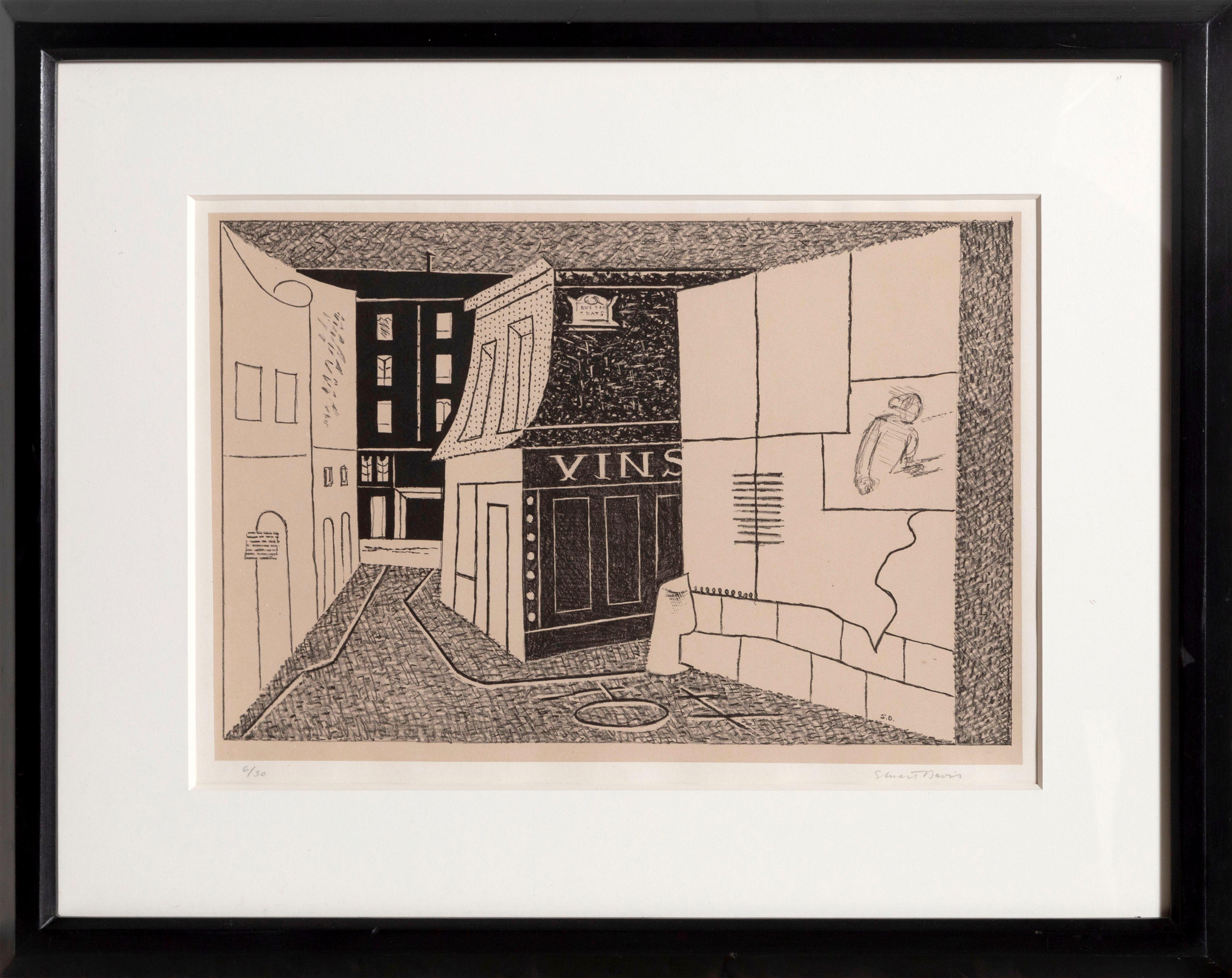 Lithographie moderniste « Rue des Rats » de Stuart Davis, 1928