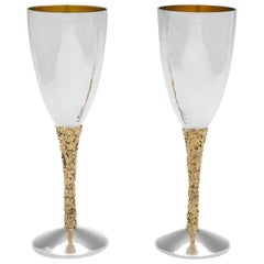 Stuart Devlin - Modernist Design Sterling Silver & Gilt Champagne Flutes - 1977