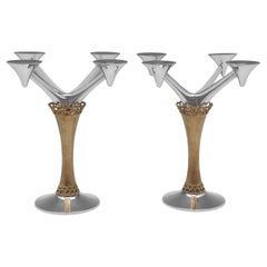 Stuart Devlin - pair of mid century partial gilt silver candelabra made in 1975
