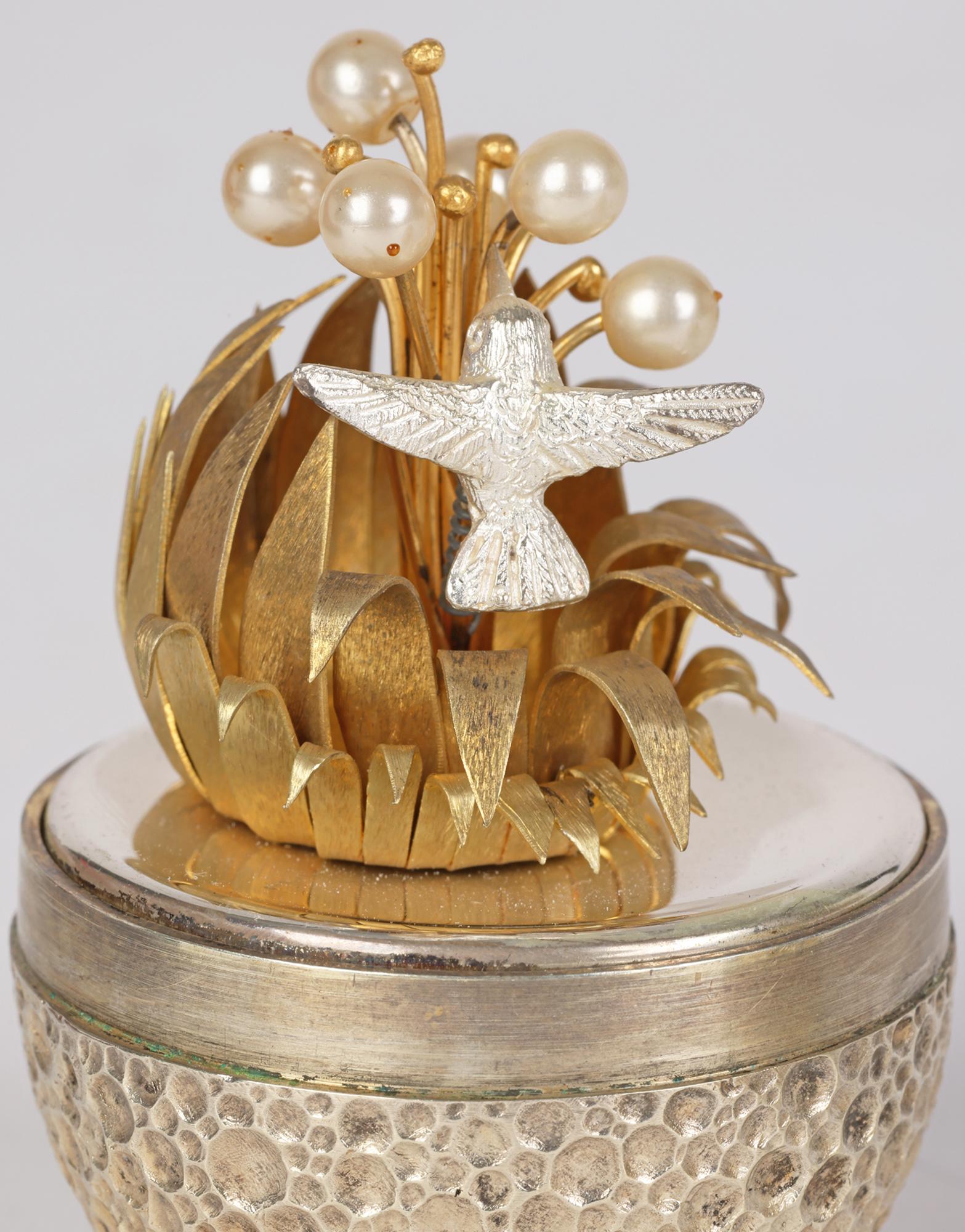 Modern Stuart Devlin Silver Gilt Novelty Egg with Humming Bird  For Sale