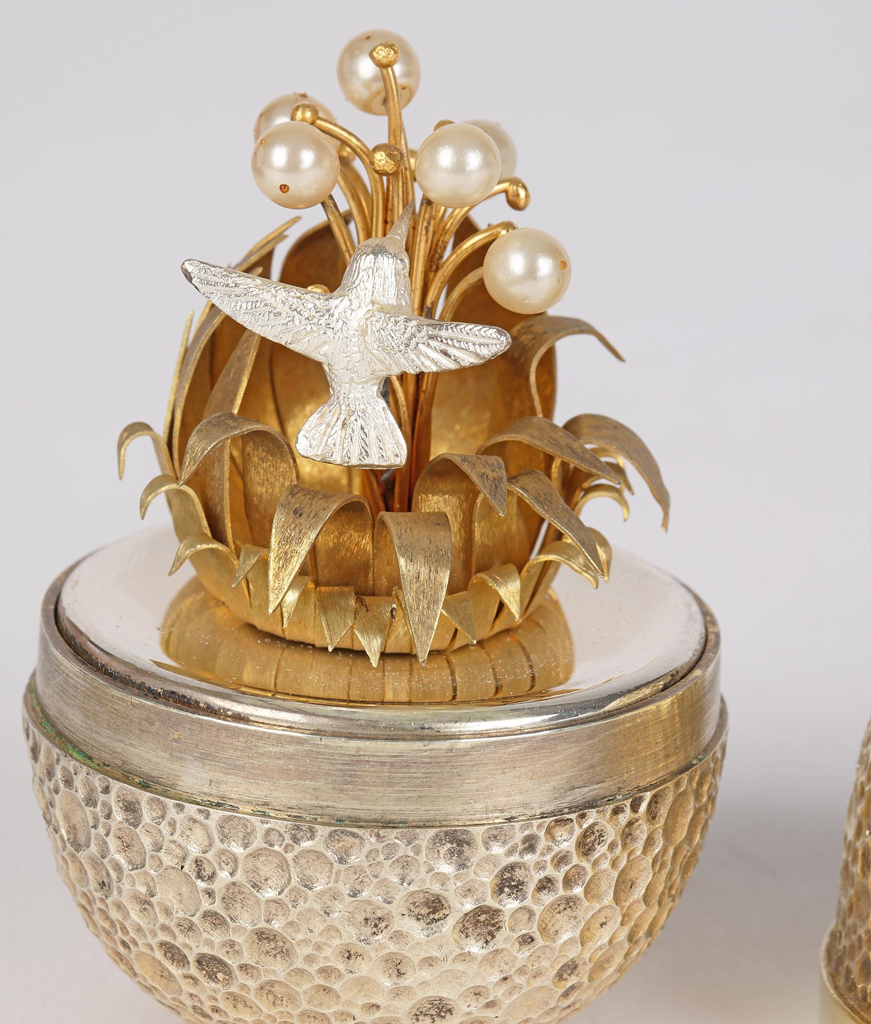 Late 20th Century Stuart Devlin Silver Gilt Novelty Egg with Humming Bird  For Sale