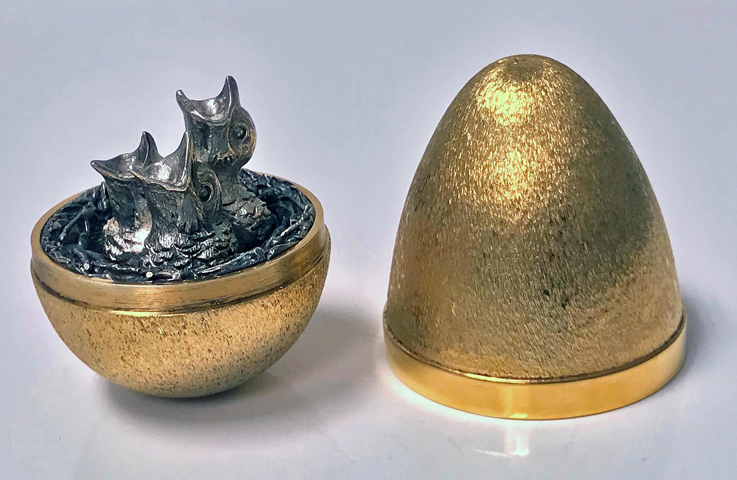 English Stuart Devlin Silver Gilt Surprise Chicks Egg, London, 1973