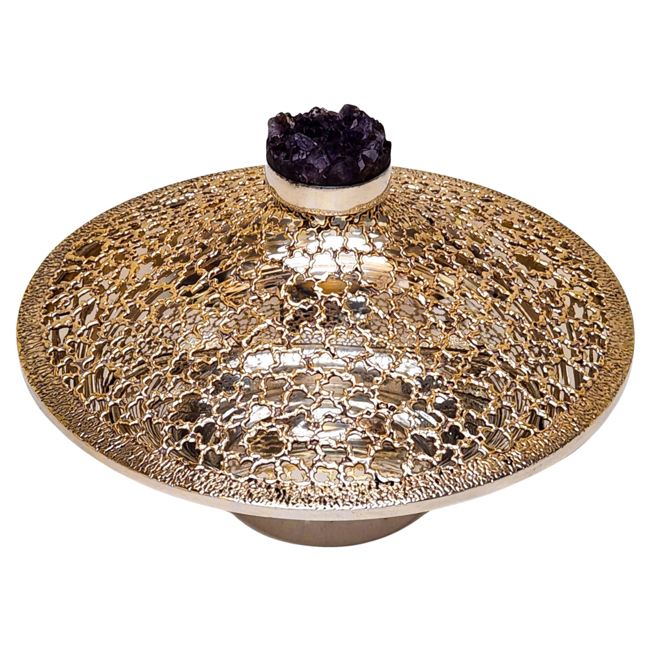 Stuart Devlin Centro de mesa de plata de ley, dorado y rosa amatista 1978 en venta