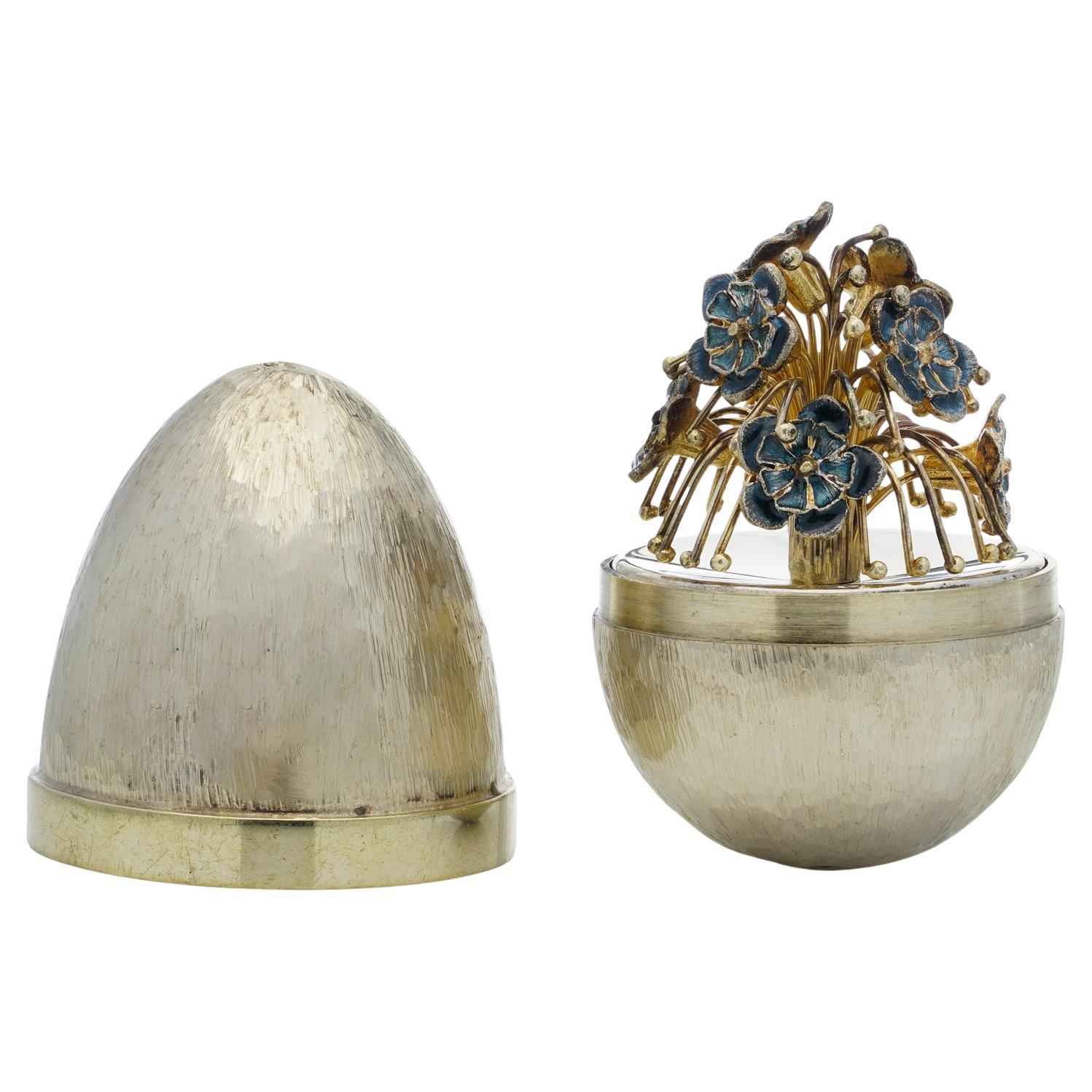 Stuart Devlin vintage limited edition silver gilt flower novelty egg ...