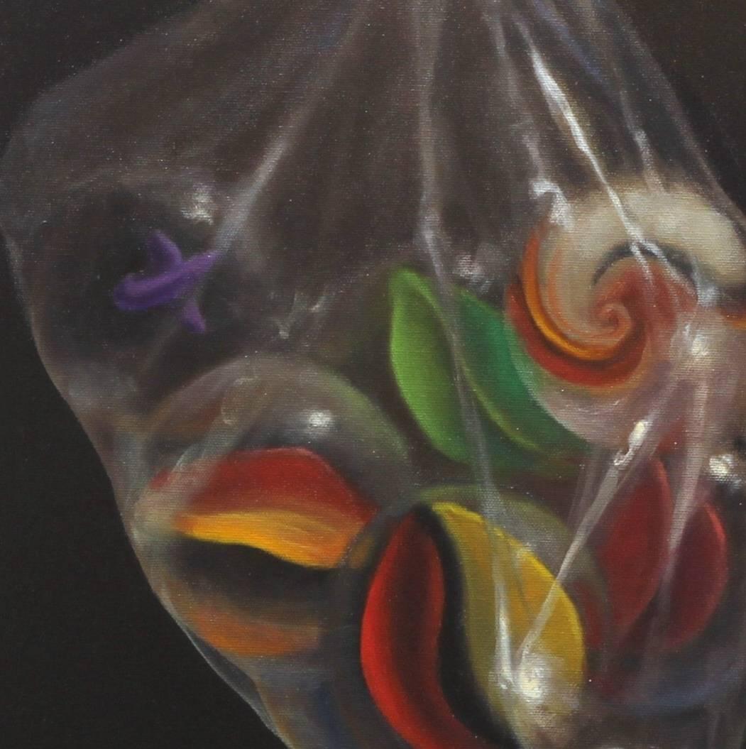 Bag of Marbles - Photorealistic Oil Painting on Canvas - Black Interior Painting by Stuart Dunkel