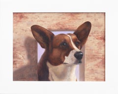 Corgi - Adorable peinture à l'huile originale encadrée de chien