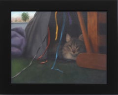 Mr Leno - Framed Original Painting Cat Hiding inside Tent