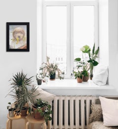 Tiergemälde mit Seepferdchen und Mohn - gerahmtes Tiergemälde, Hund, der durch das Aquarium blickt