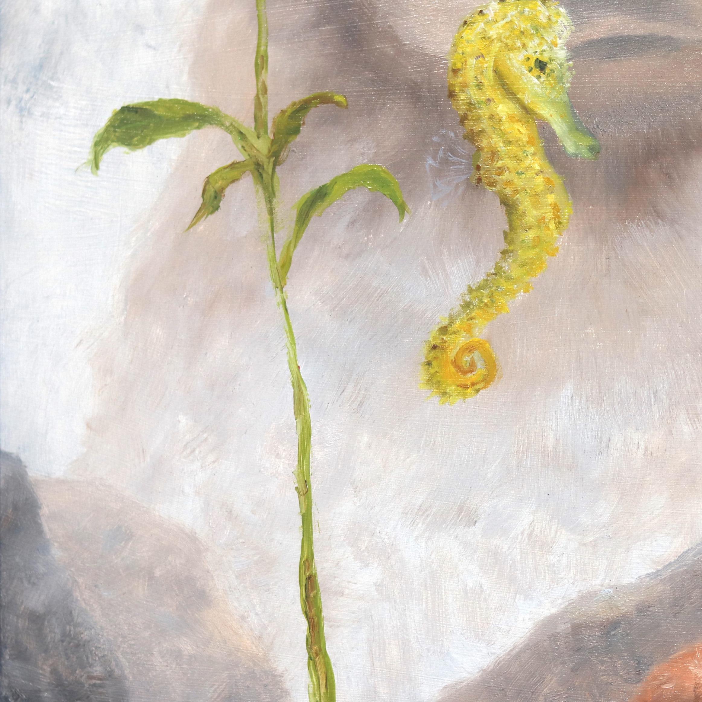 Seahorse and Puppy - Gray Animal Painting by Stuart Dunkel