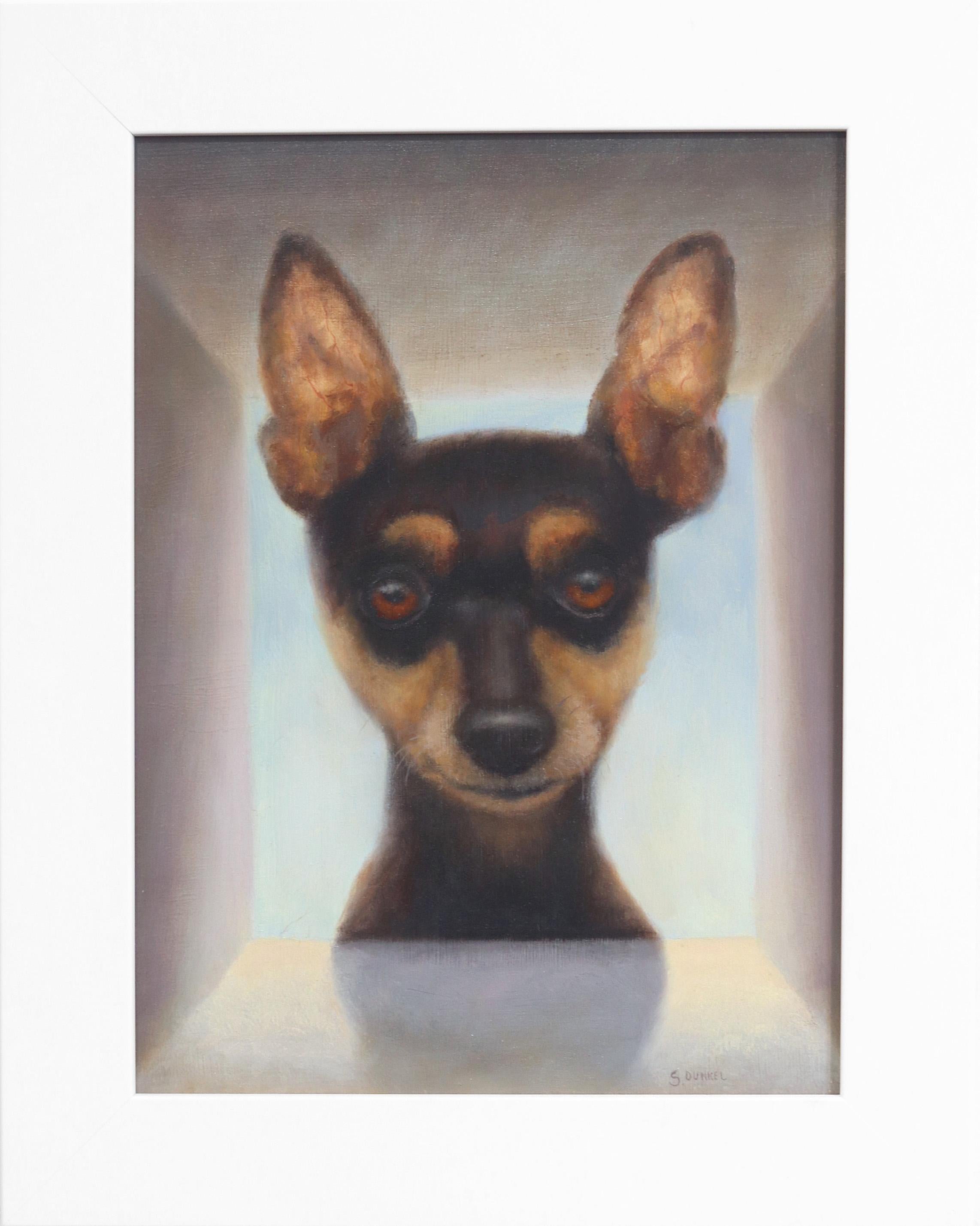 Was Up - Figurative Animal Oil Painting - Framed Photorealist Dog Artwork