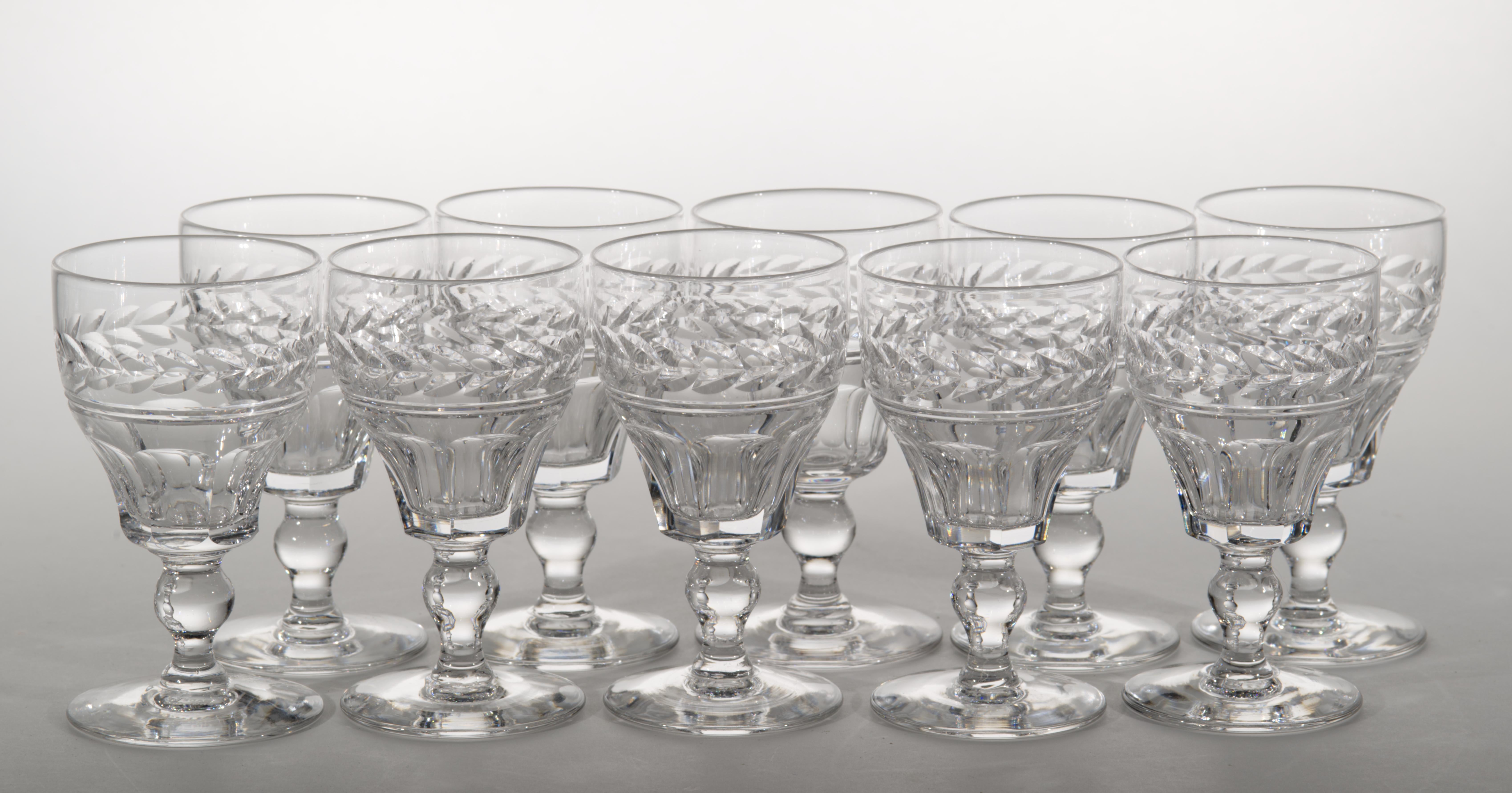 Stuart England Set of 10 Arundel Cut Crystal Sherry Glasses, Vintage For Sale 3