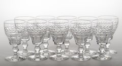 Stuart England Set von 10 Sherry-Gläsern aus geschliffenem Arundelschliff-Kristall, Vintage