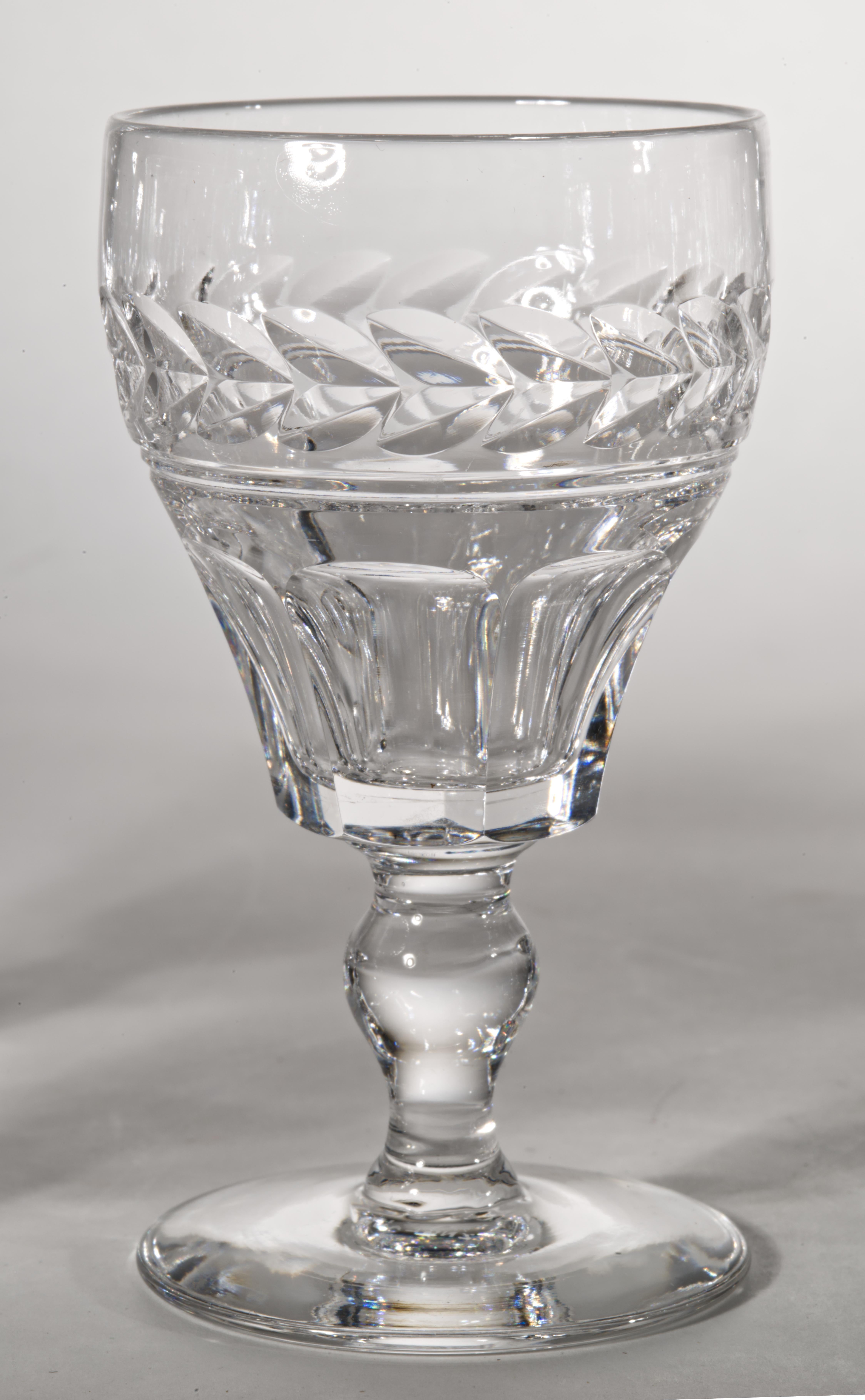 Art Deco Stuart England Set of 10 Arundel Cut Crystal Sherry Glasses, Vintage For Sale