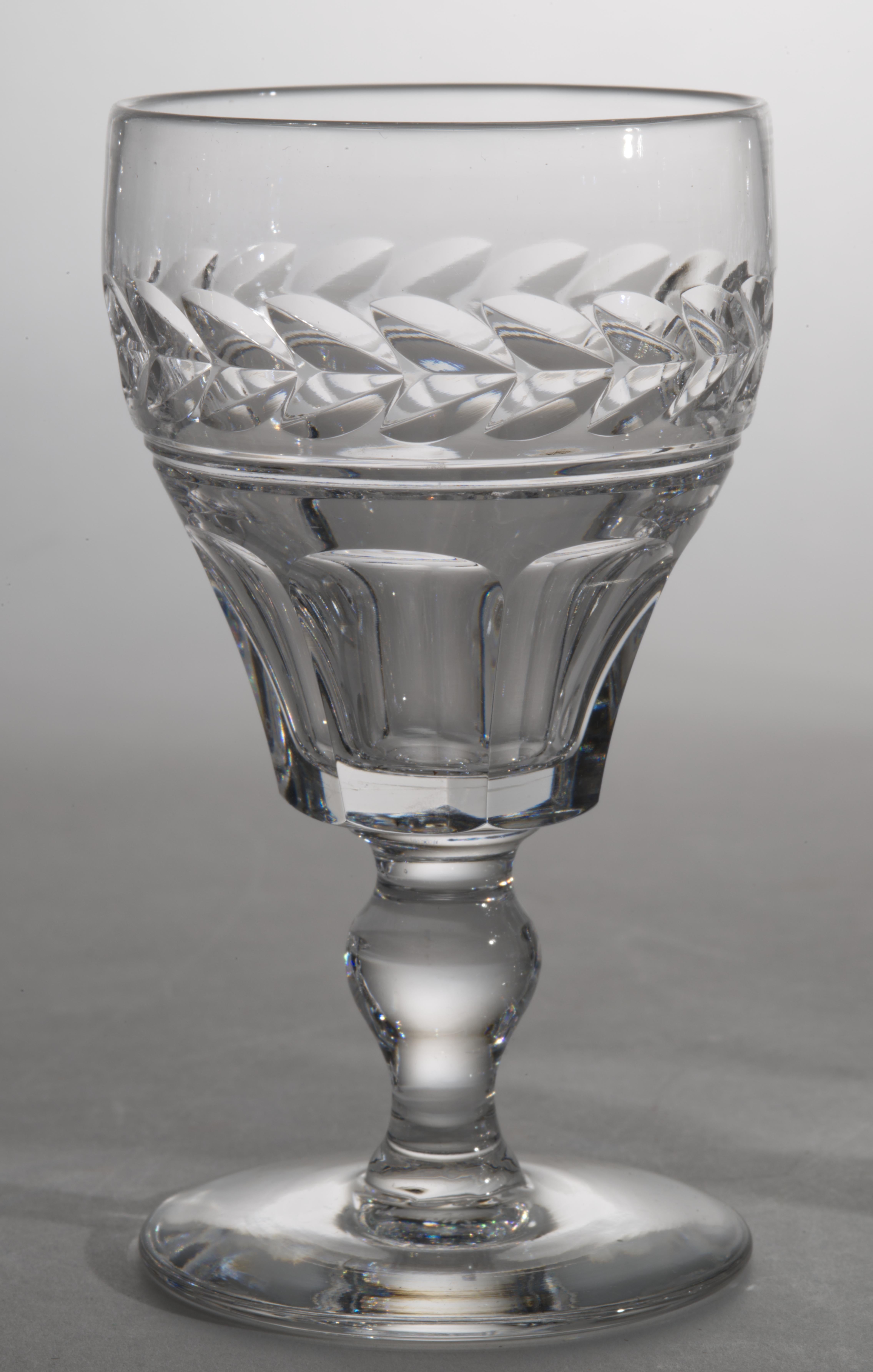 English Stuart England Set of 10 Arundel Cut Crystal Sherry Glasses, Vintage For Sale