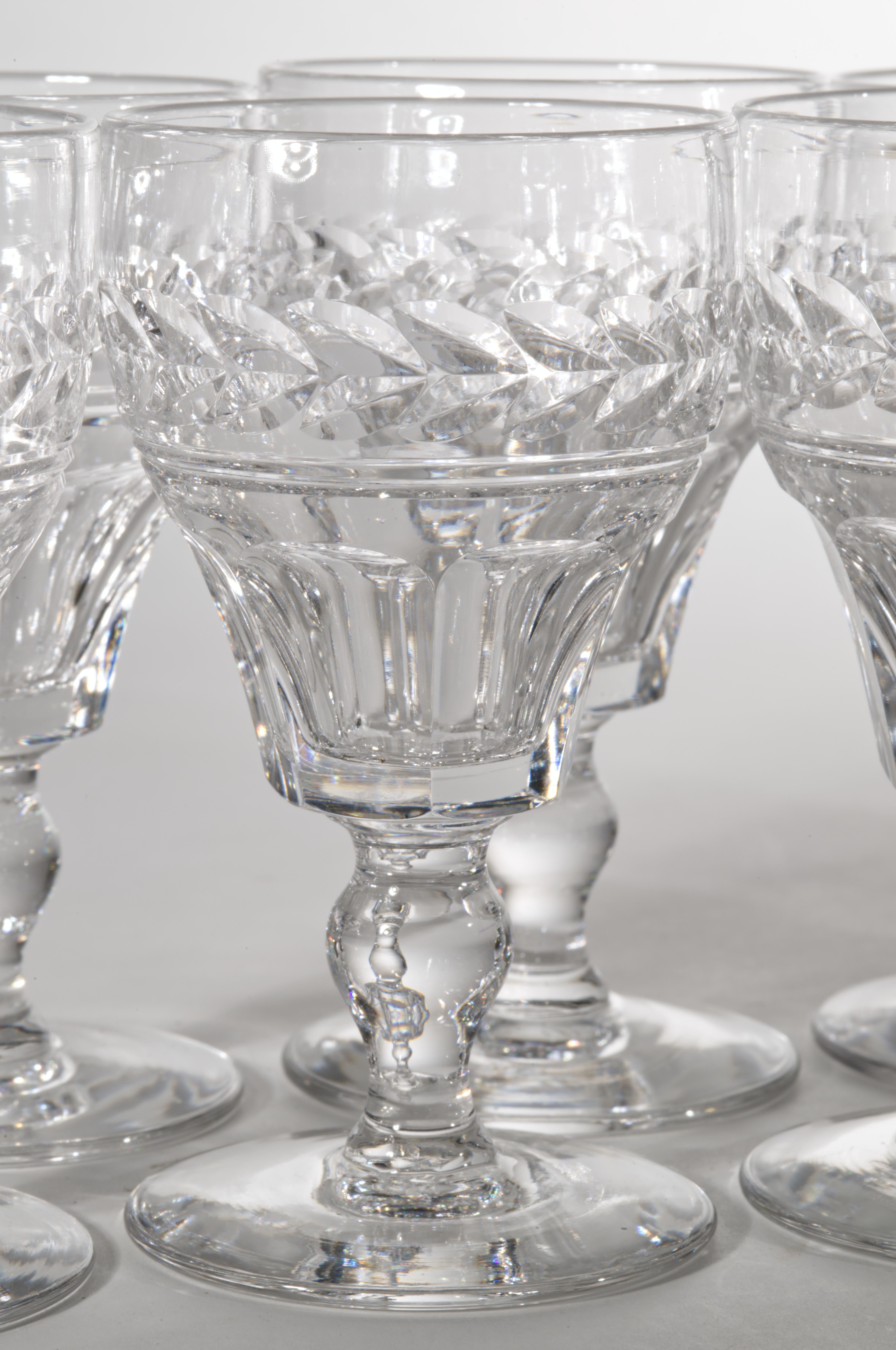 20th Century Stuart England Set of 10 Arundel Cut Crystal Sherry Glasses, Vintage For Sale