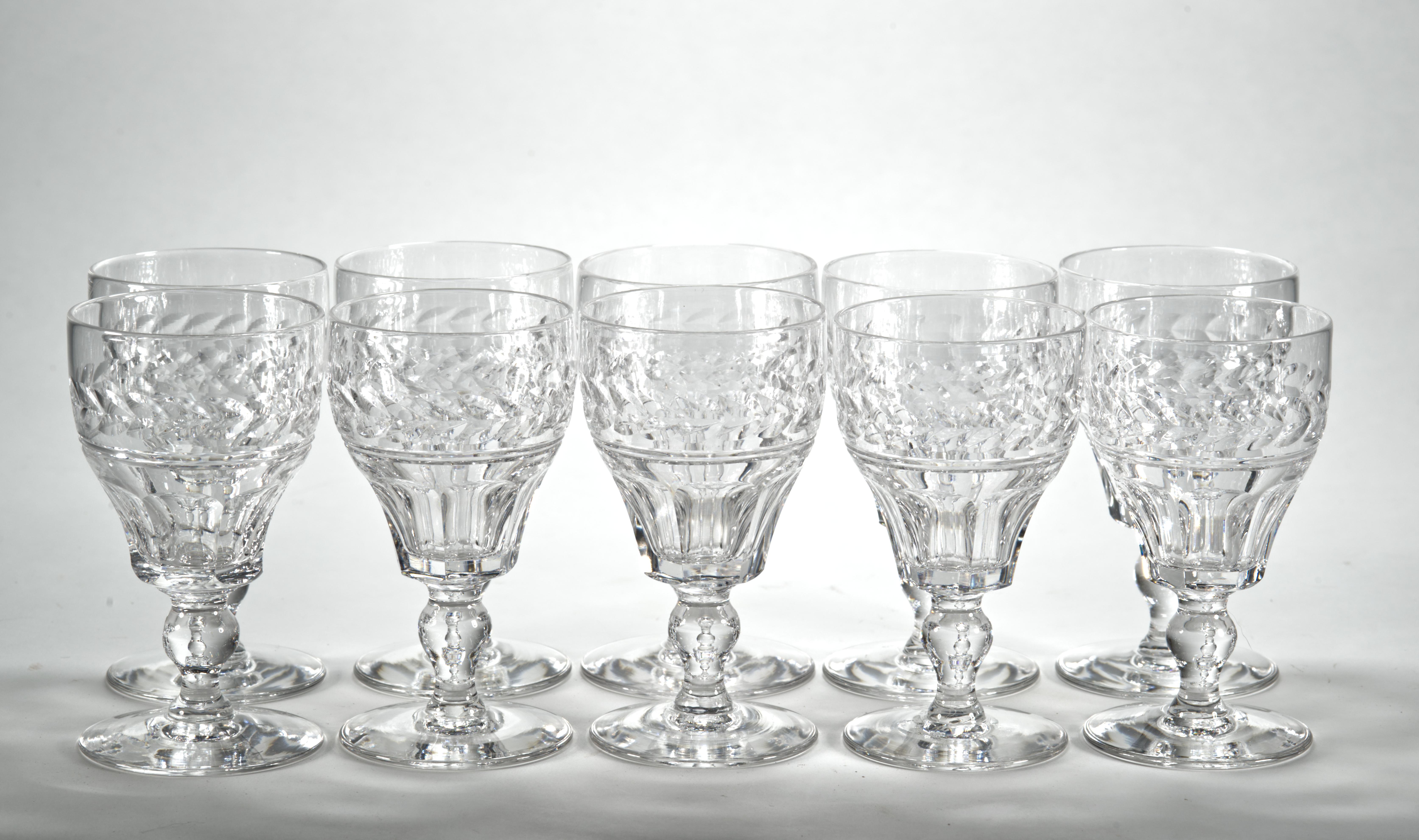 Stuart England Set of 10 Arundel Cut Crystal Sherry Glasses, Vintage For Sale 2