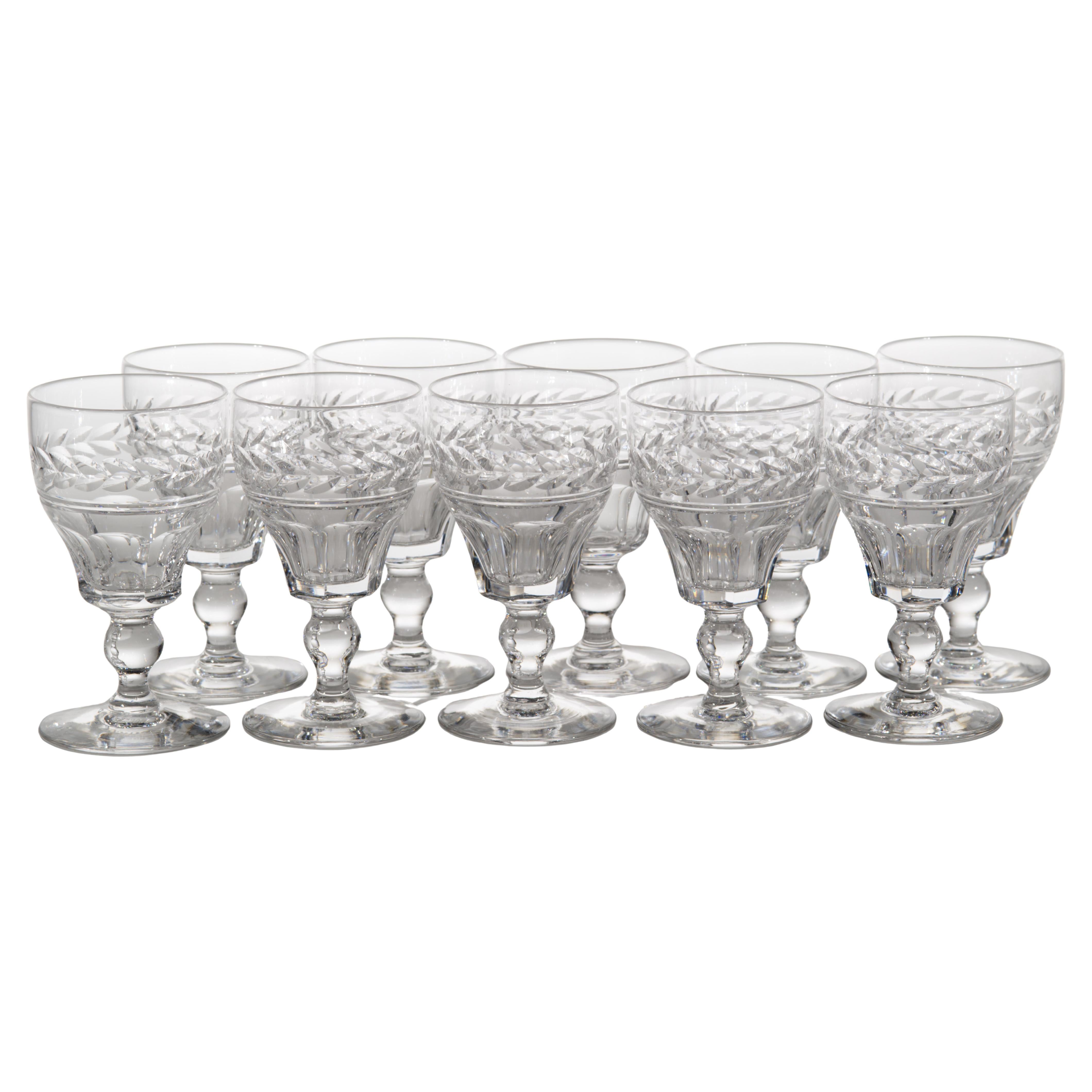 Stuart England Set von 10 Sherry-Gläsern aus geschliffenem Arundelschliff-Kristall, Vintage