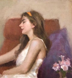 Kit   Impressionism Reclining  Figure in Chair Interior Oil on Canvas  14" x 14"