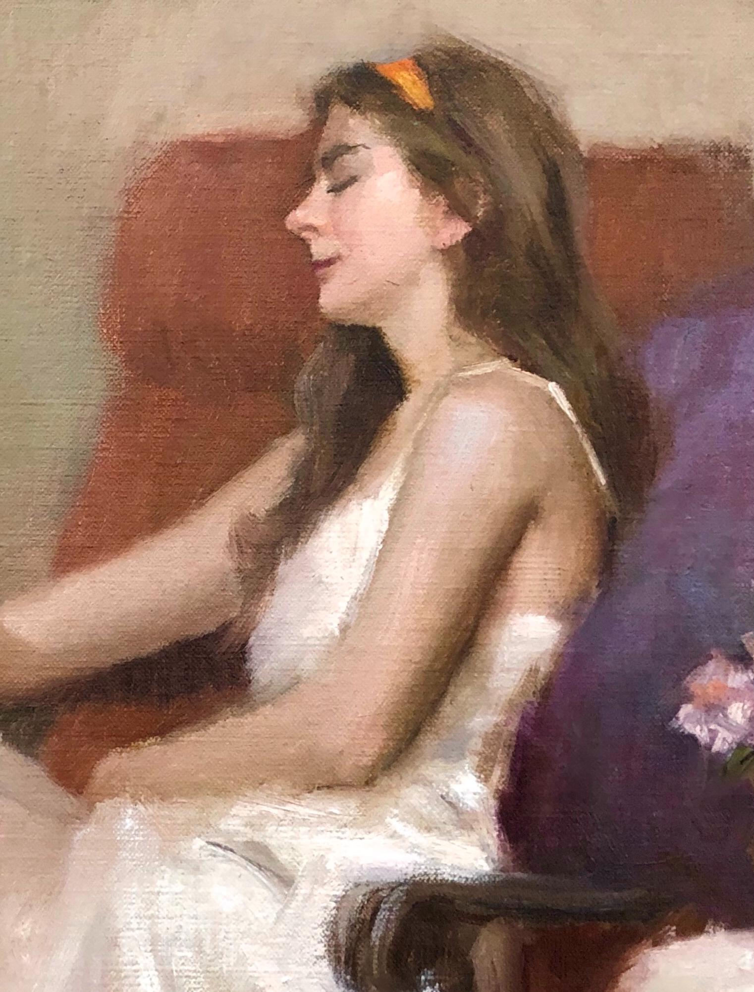 Kit   Impressionismo Reclinato  Figura in sedia Interno olio su tela  14